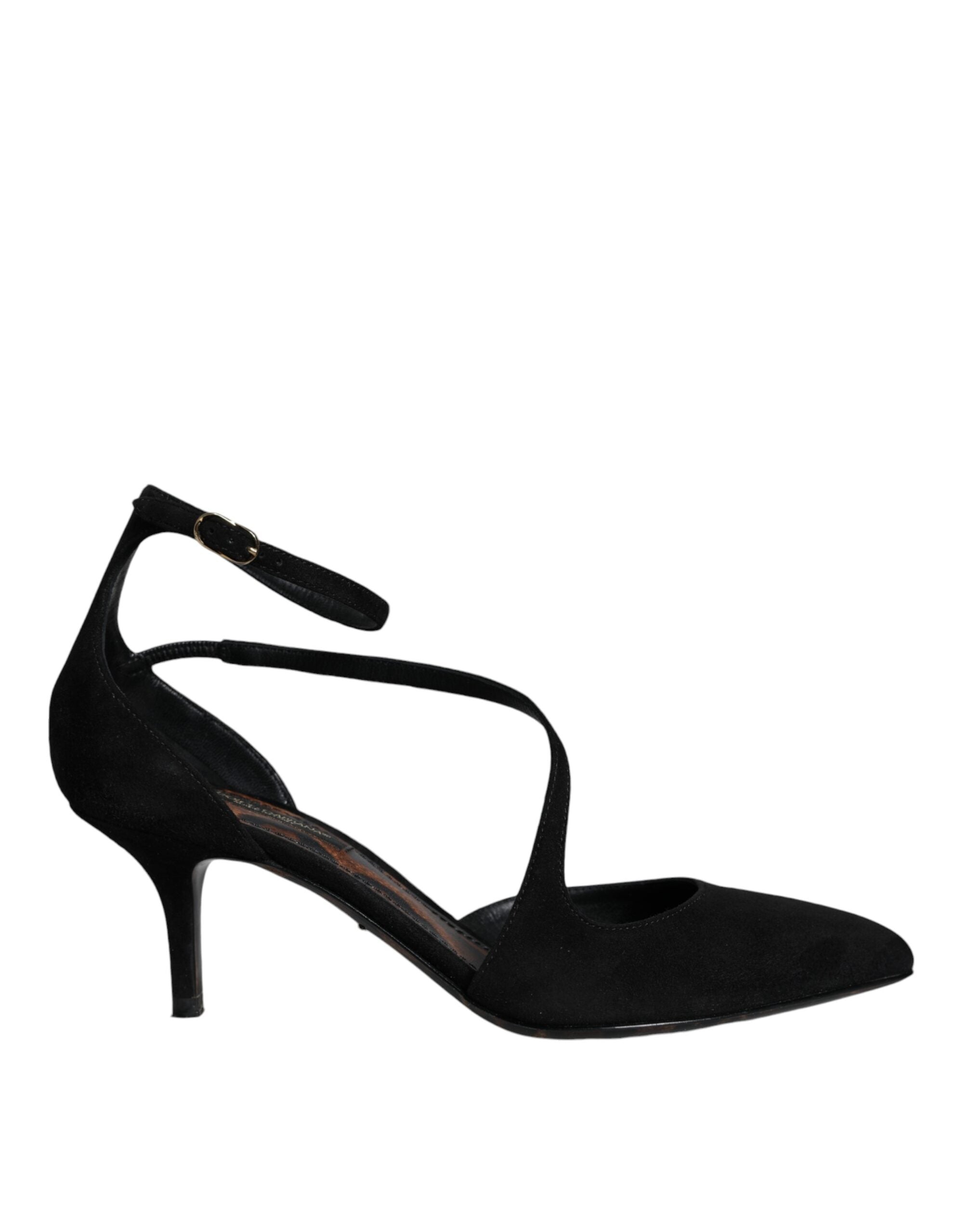 Svarta mocka pumps med klackar och ankelrem
