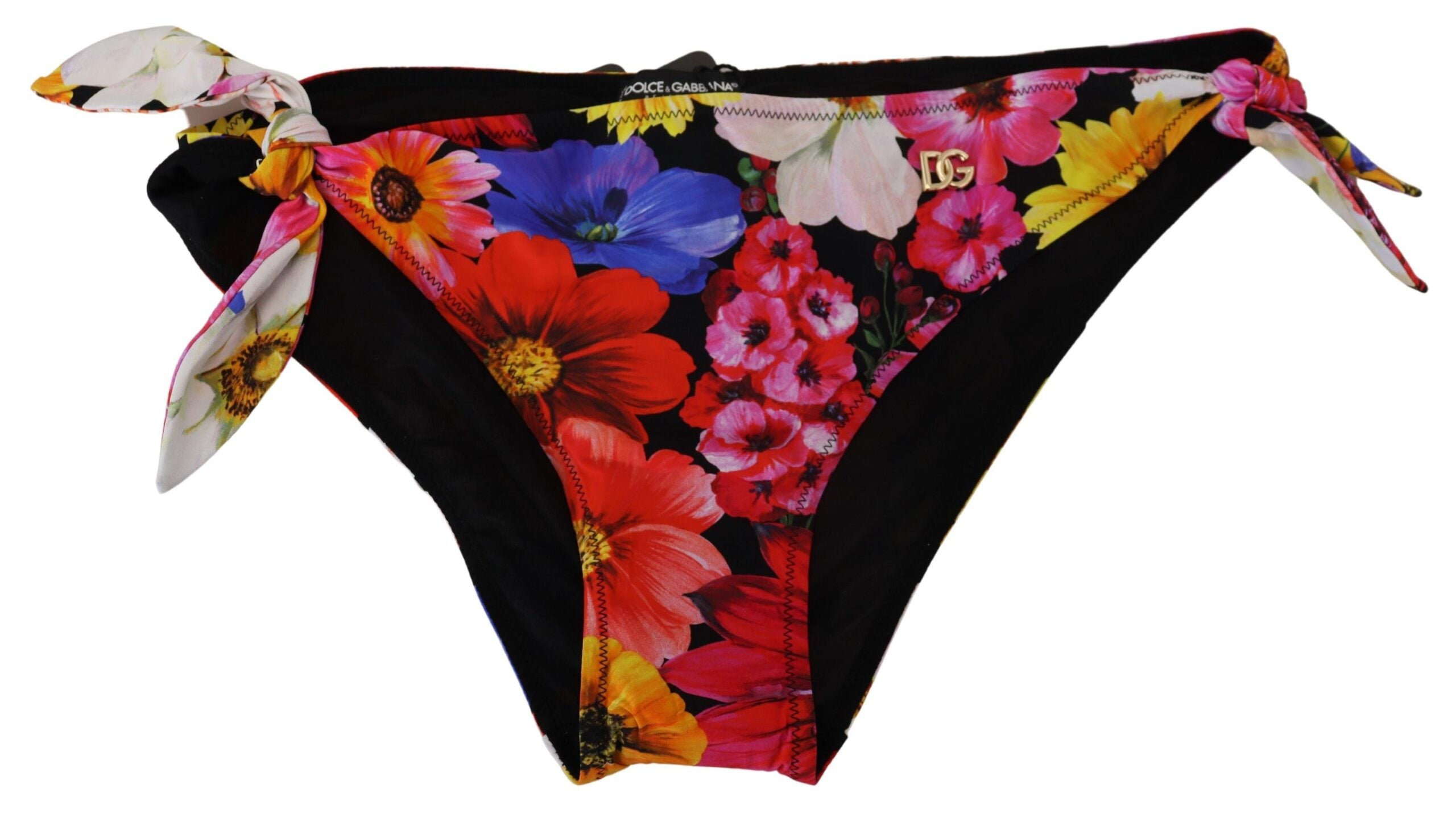 Svart blommig baddräkt bikiniunderdel badkläder
