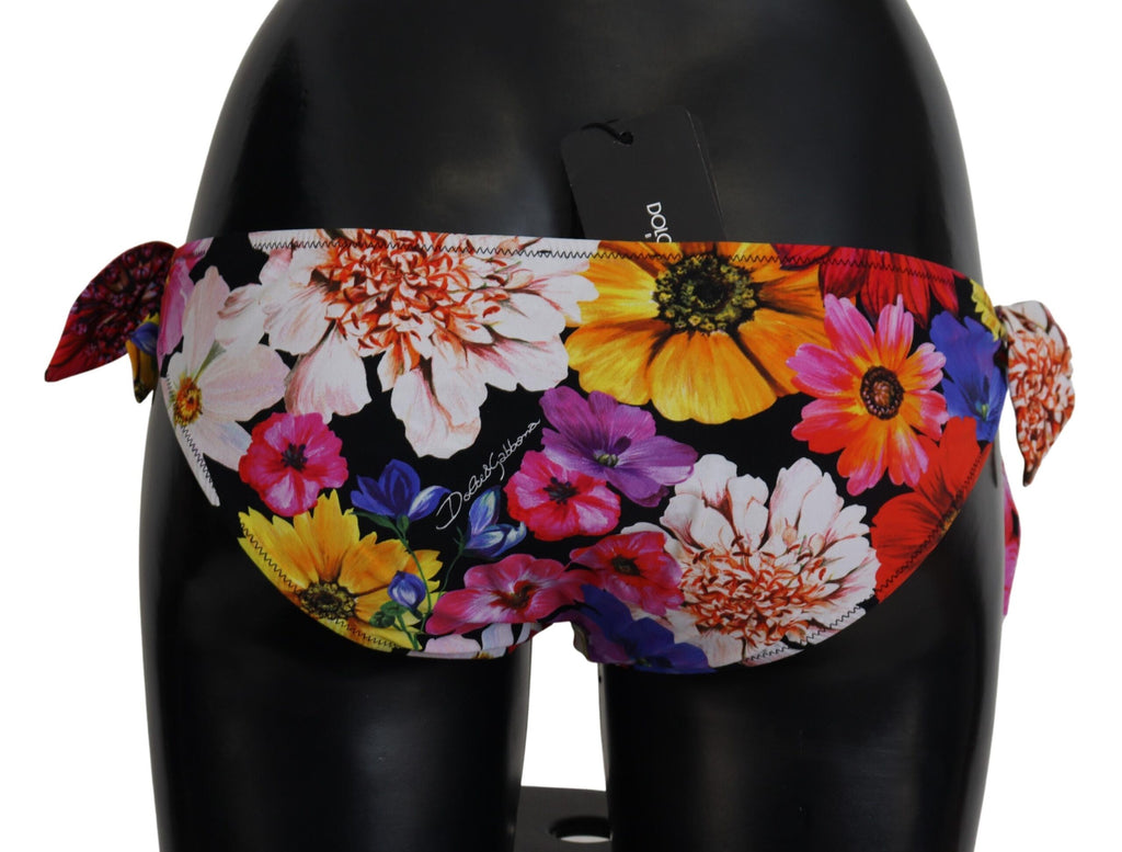 Svart blommig baddräkt bikiniunderdel badkläder