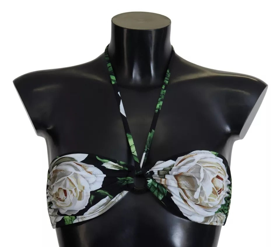 Svart blommig halterneck bikiniöverdel för badkläder
