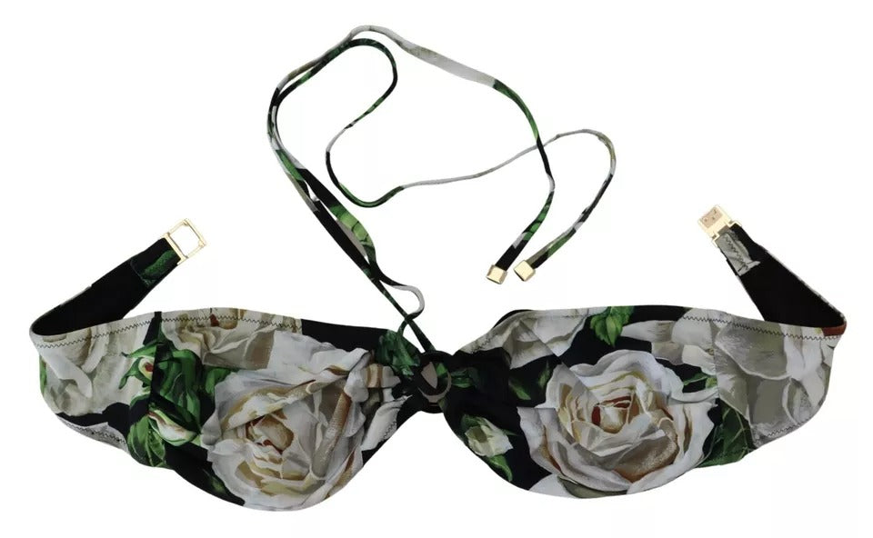 Svart blommig halterneck bikiniöverdel för badkläder