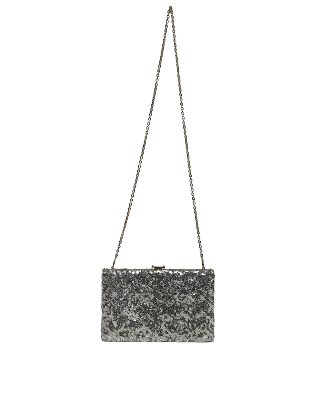 Sølvfarget paljett-clutch-kveldsveske med skulderrem