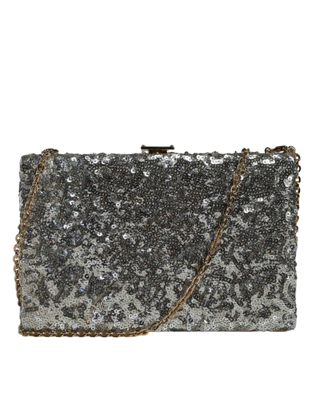 Sølvfarget paljett-clutch-kveldsveske med skulderrem