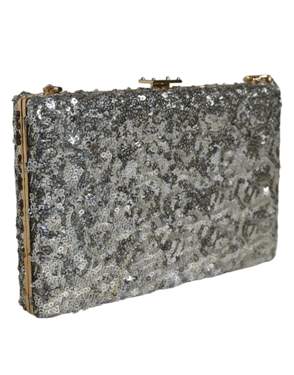 Sølvfarget paljett-clutch-kveldsveske med skulderrem