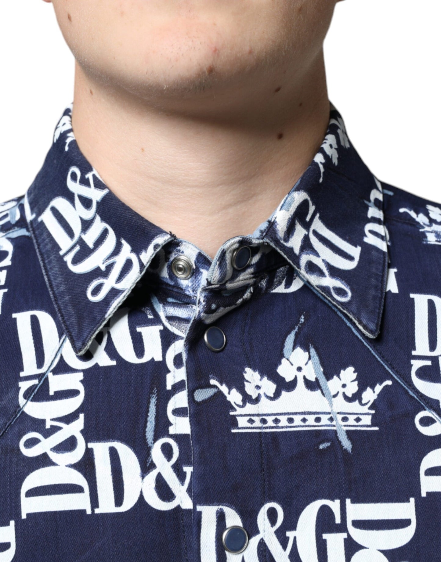 Dolce &amp; Gabbana Blå Kronlogotyptryck Slim Fit Bomullsskjorta