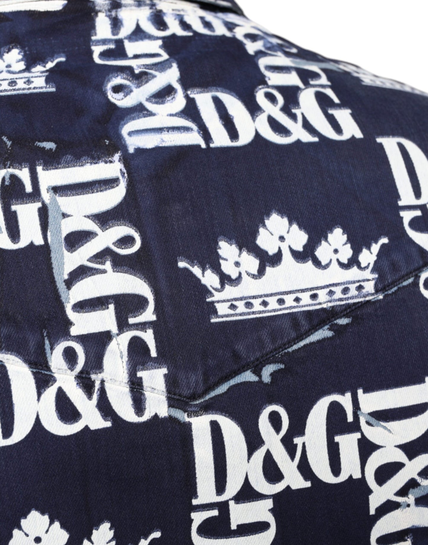 Dolce &amp; Gabbana Blå Kronlogotyptryck Slim Fit Bomullsskjorta