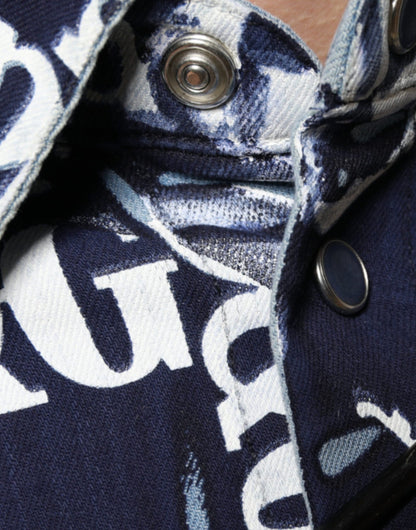 Dolce &amp; Gabbana Blå Kronlogotyptryck Slim Fit Bomullsskjorta