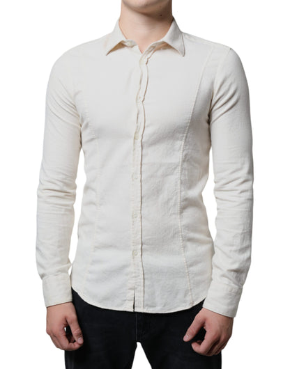 AGLINI Off White bomullskrage herrskjorta
