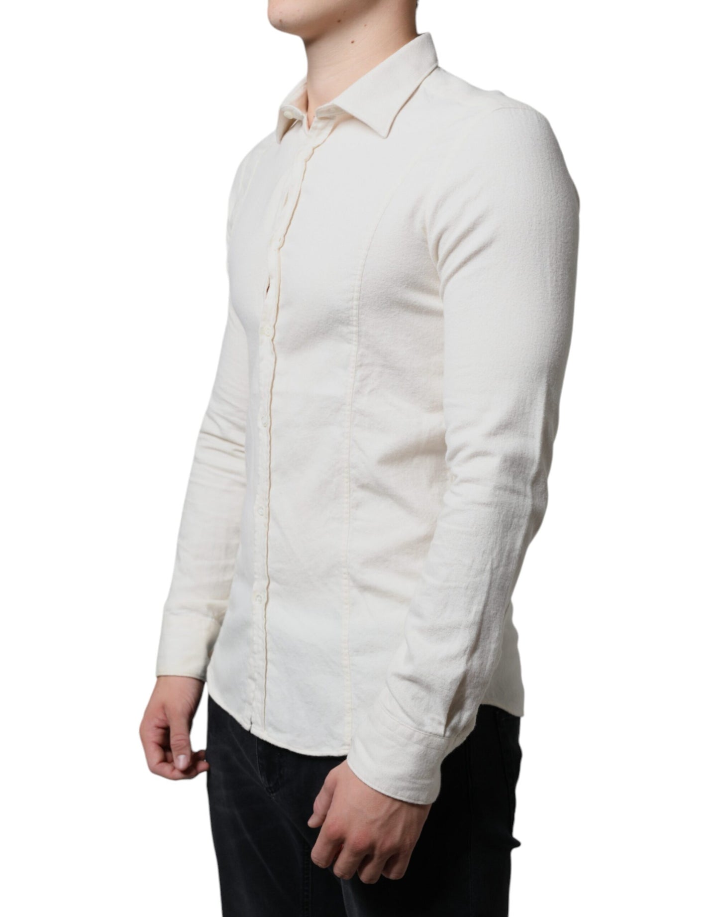 AGLINI Off White bomullskrage herrskjorta