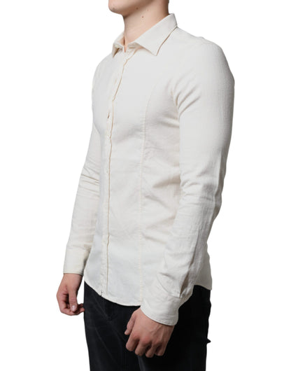 AGLINI Off White bomullskrage herrskjorta
