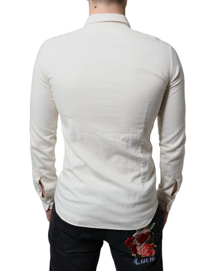 AGLINI Off White bomullskrage herrskjorta