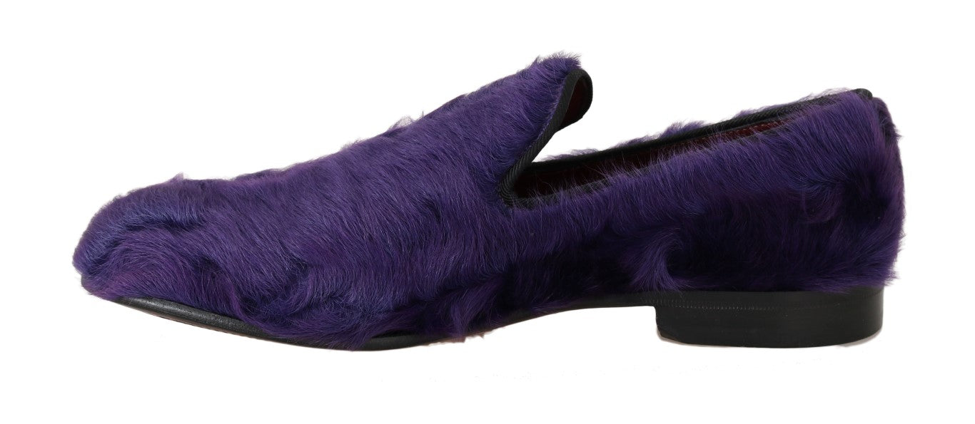 Lila Loafers i Läder med Fårpäls