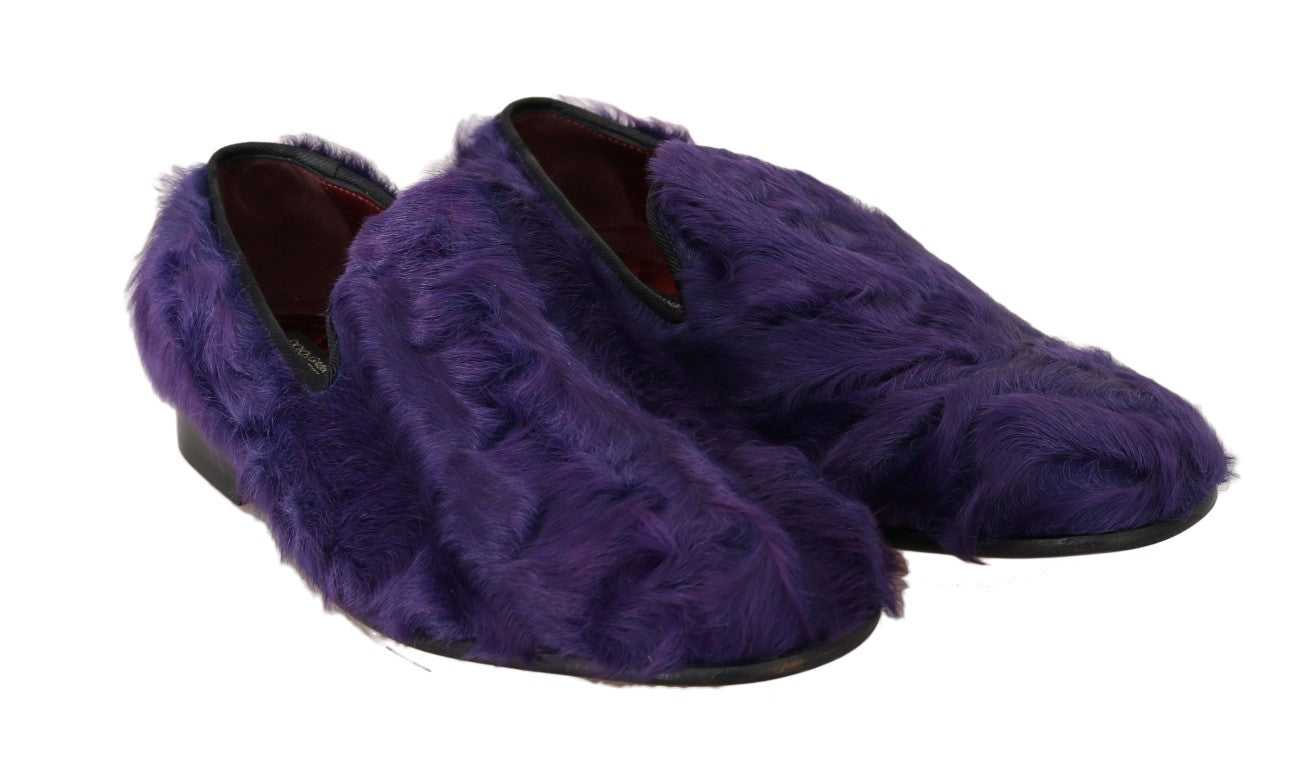 Lila Loafers i Läder med Fårpäls