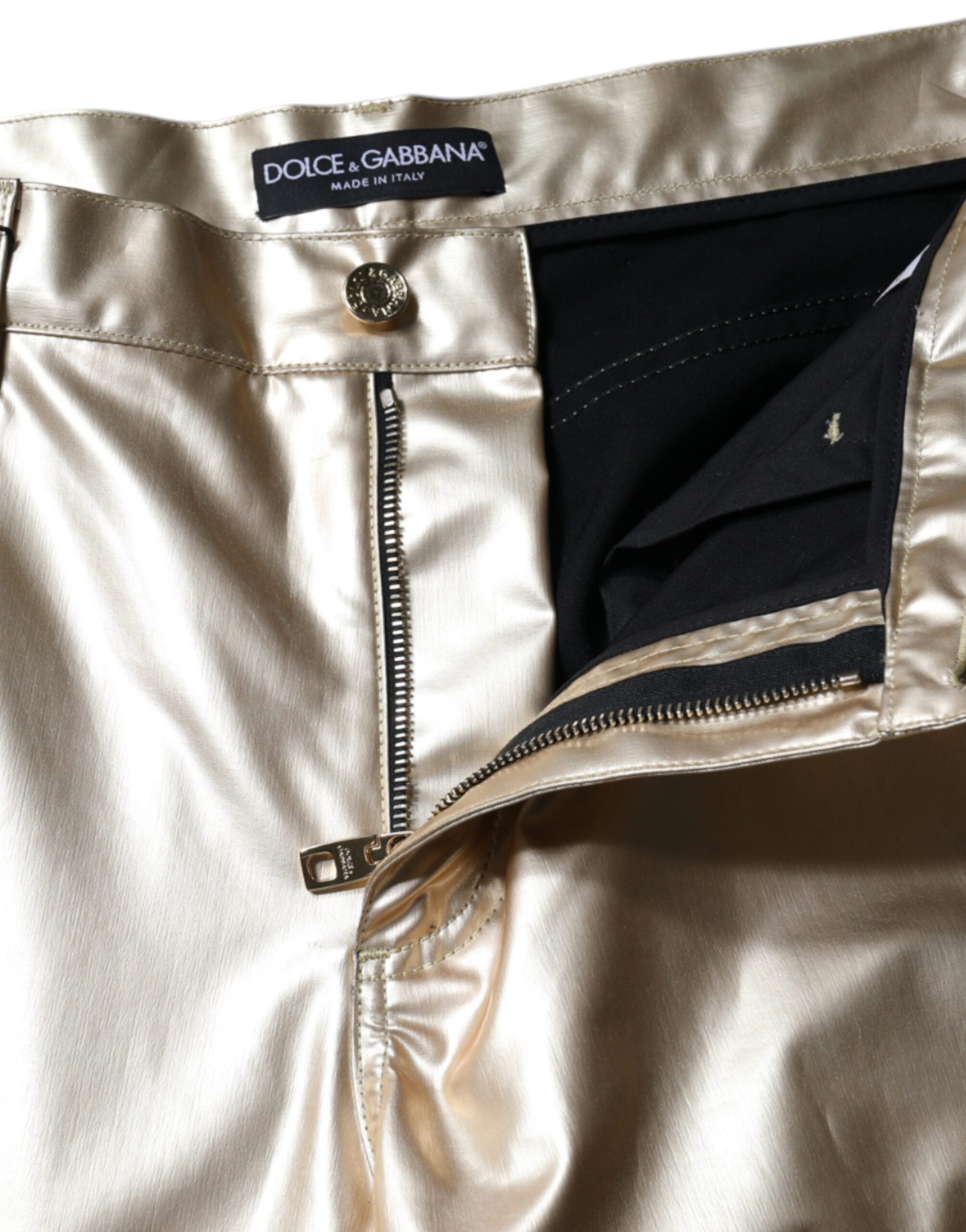 Metalliska guldfärgade polyester avsmalnande byxor