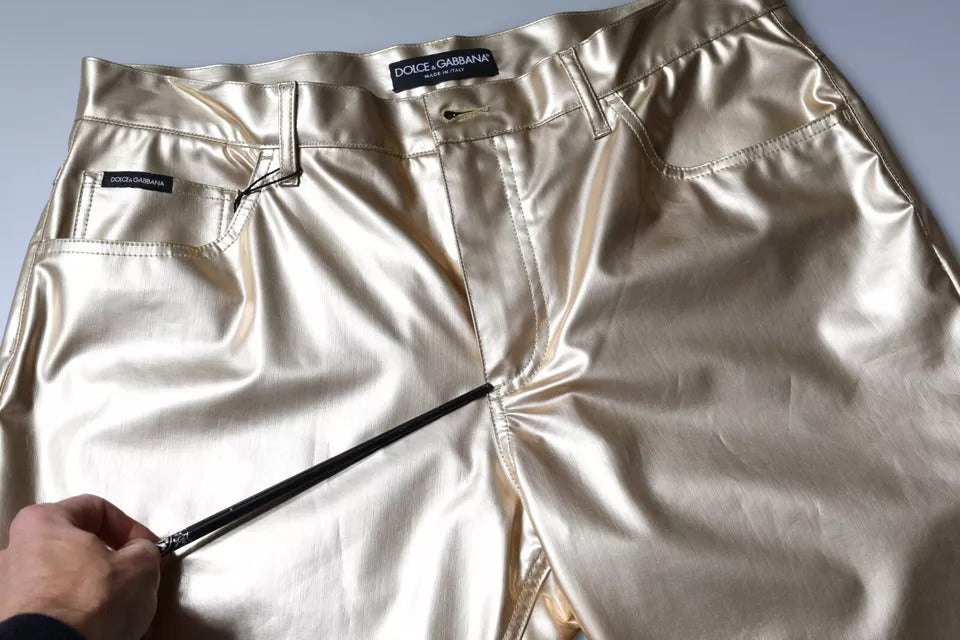 Metalliska guldfärgade polyester avsmalnande byxor