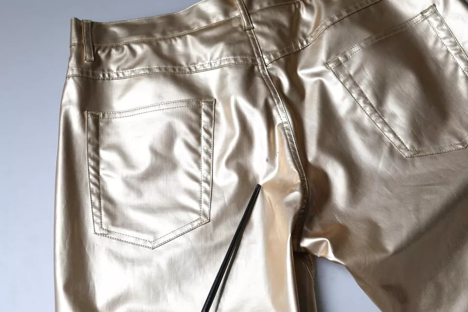Metalliska guldfärgade polyester avsmalnande byxor