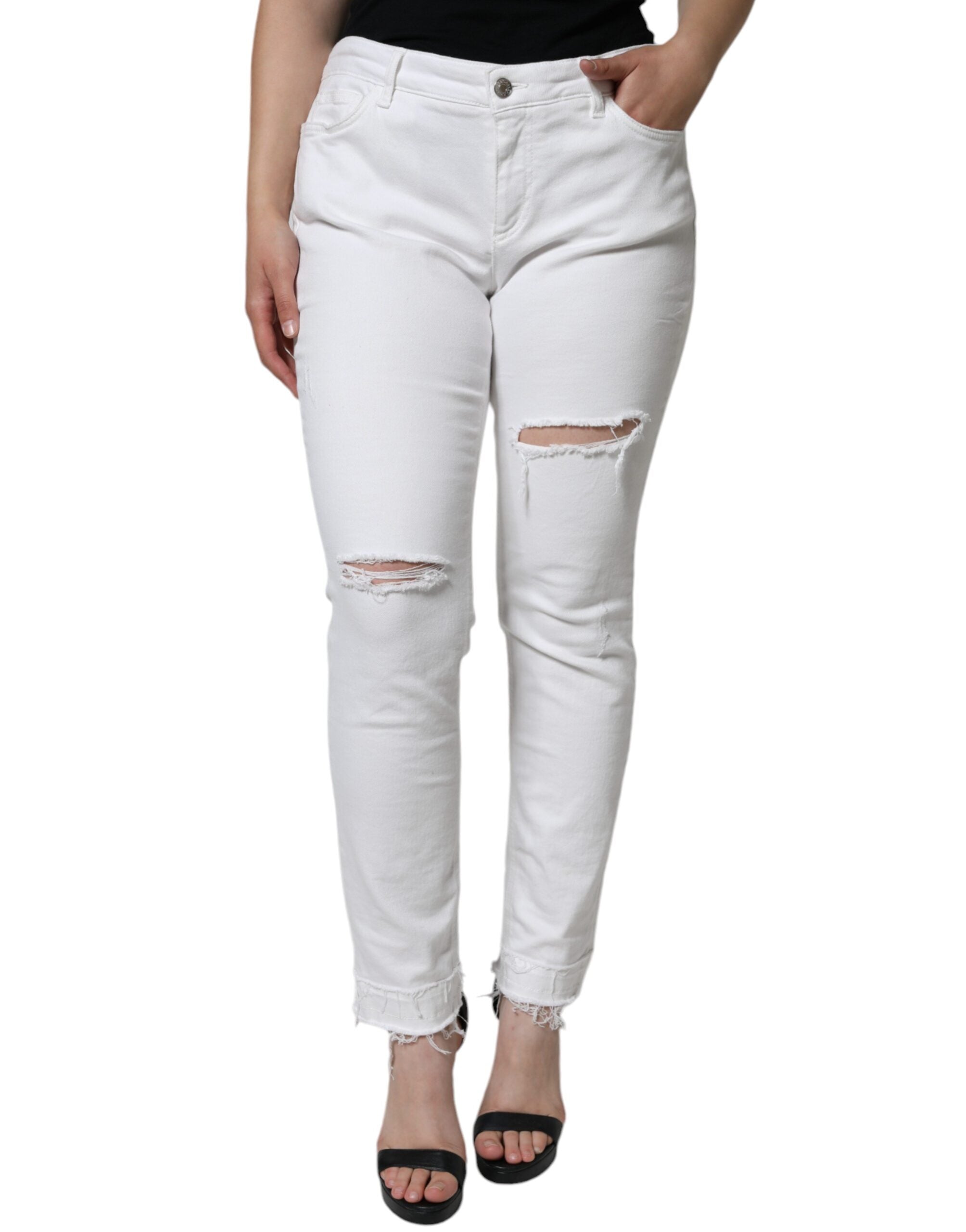 Vita, slitna skinny jeans i bomull med stretch