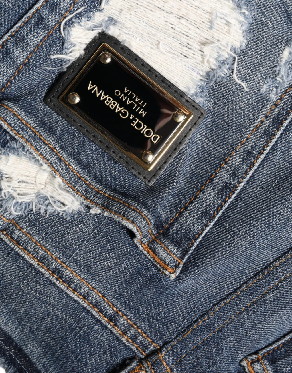 Blåa, slitna skinny jeans i bomull med stretch