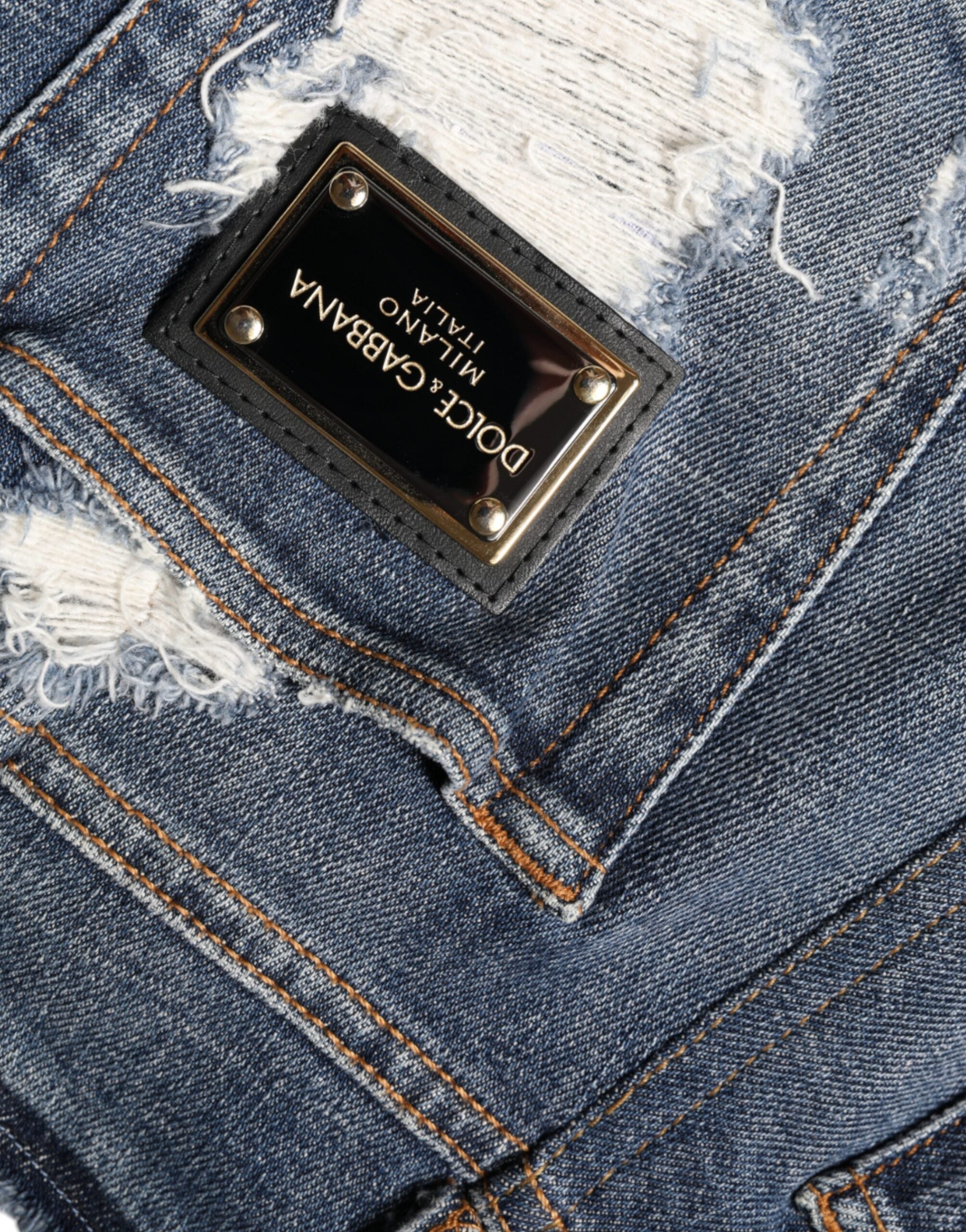 Blåa, slitna skinny jeans i bomull med stretch