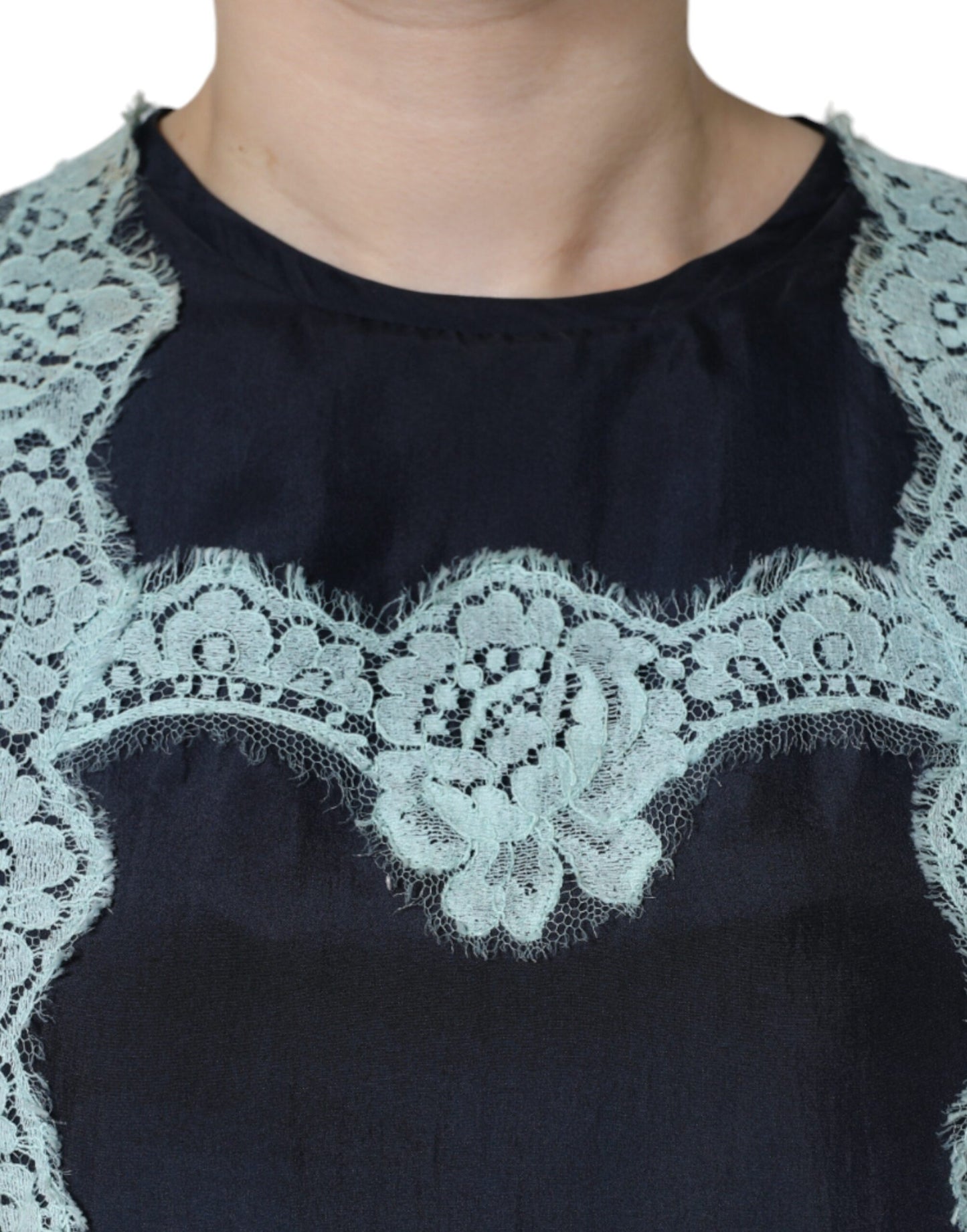 Dolce &amp; Gabbana Blå Blommig Spets Siden Ärmlös Linne