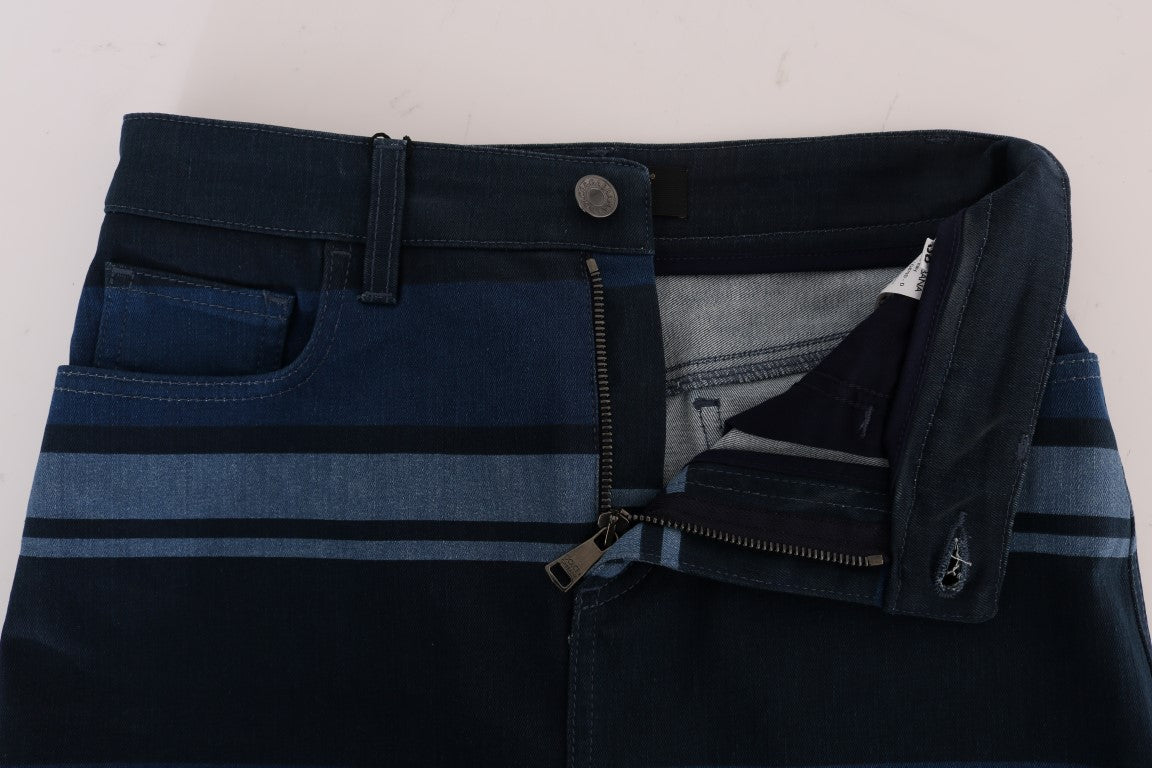 Blå kort randig minijeanskjol
