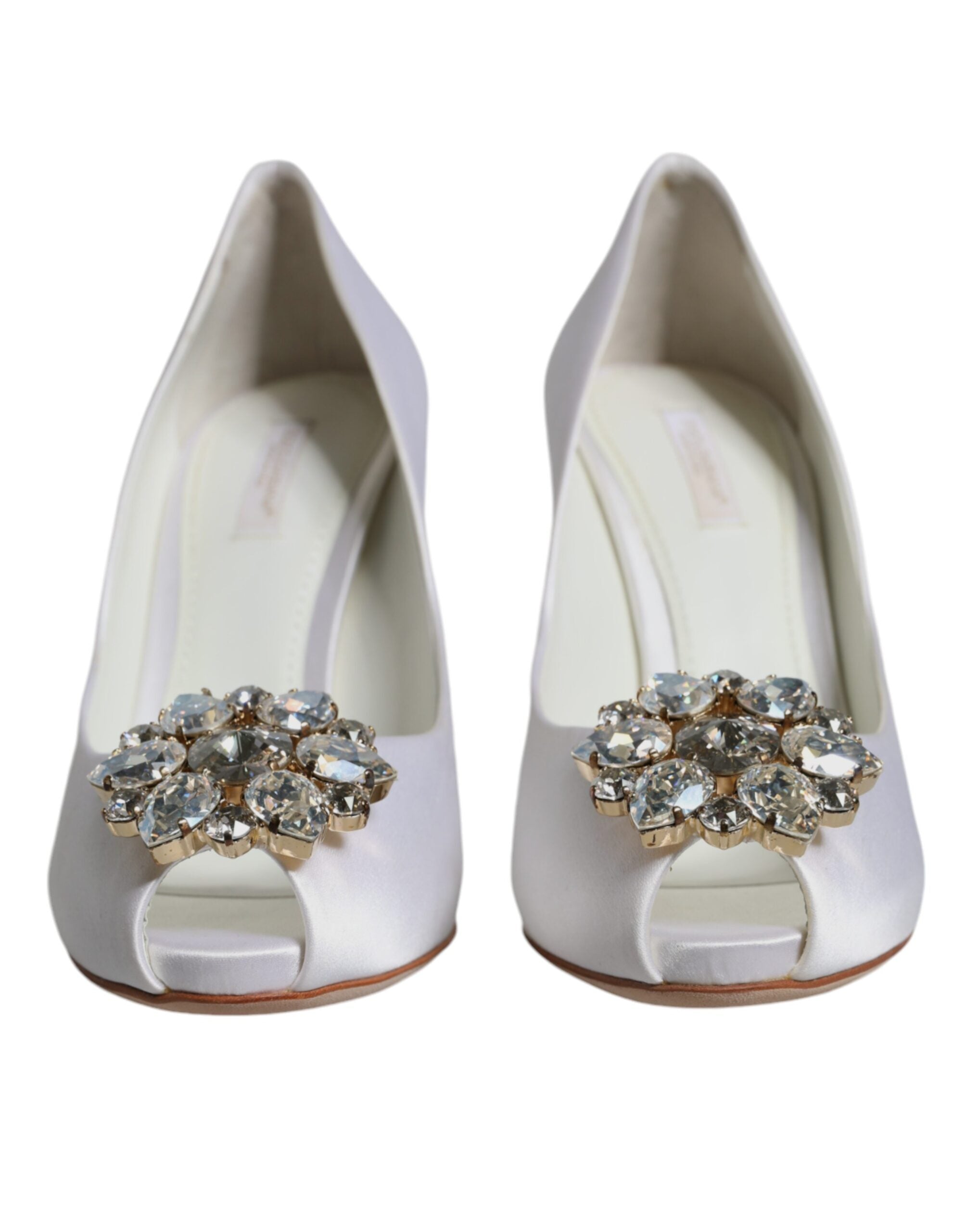 Hvite Krystaller Peep Toe Sateng Pumps Sko