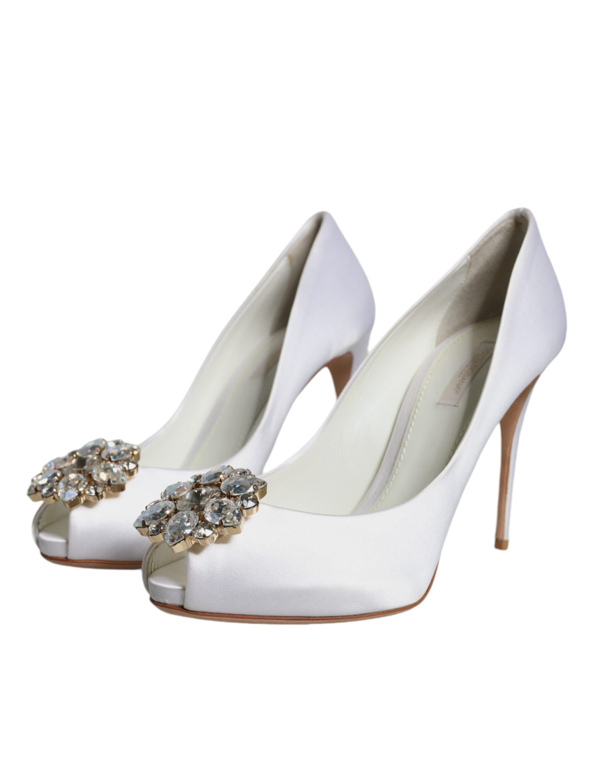 Hvite Krystaller Peep Toe Sateng Pumps Sko