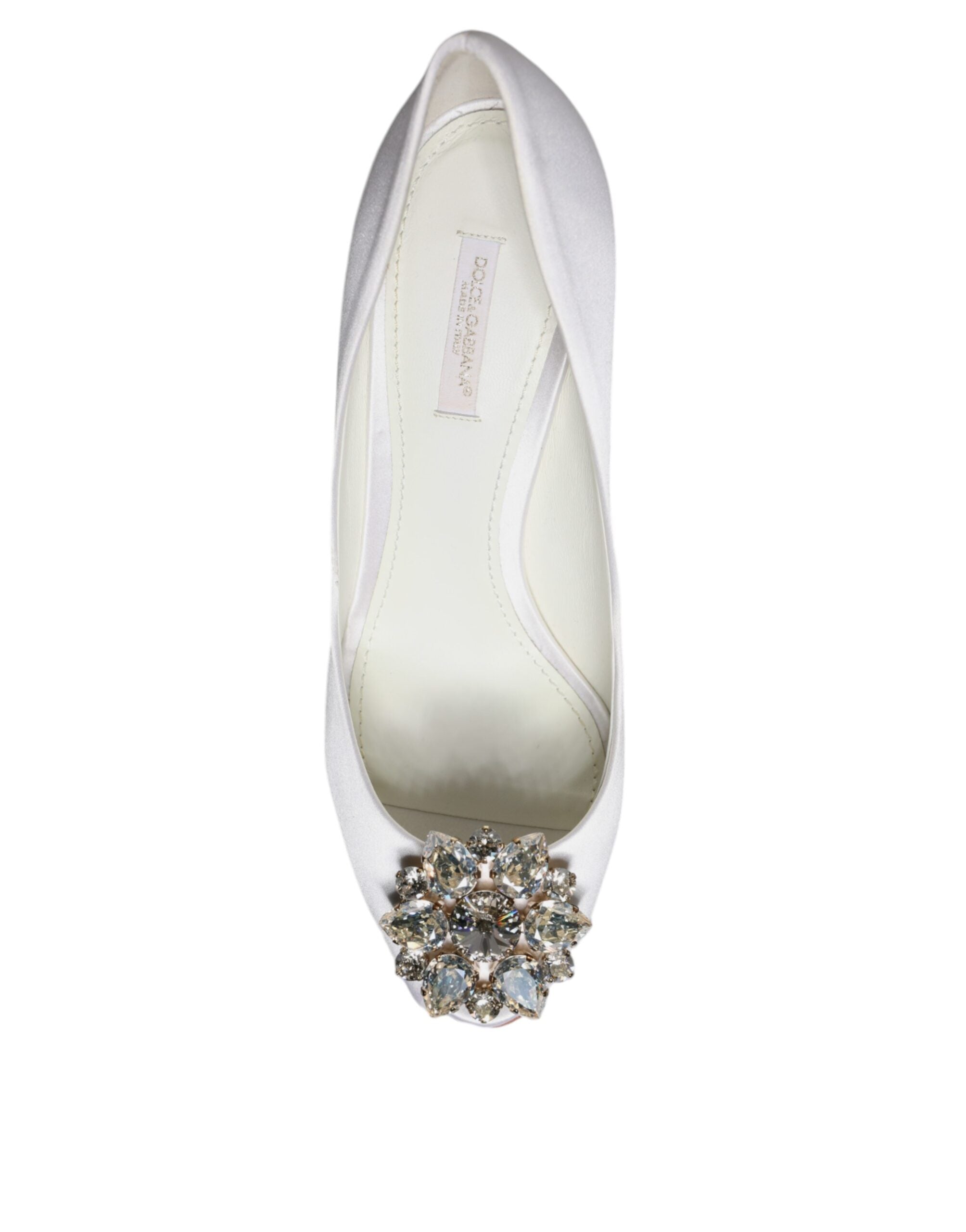 Hvite Krystaller Peep Toe Sateng Pumps Sko