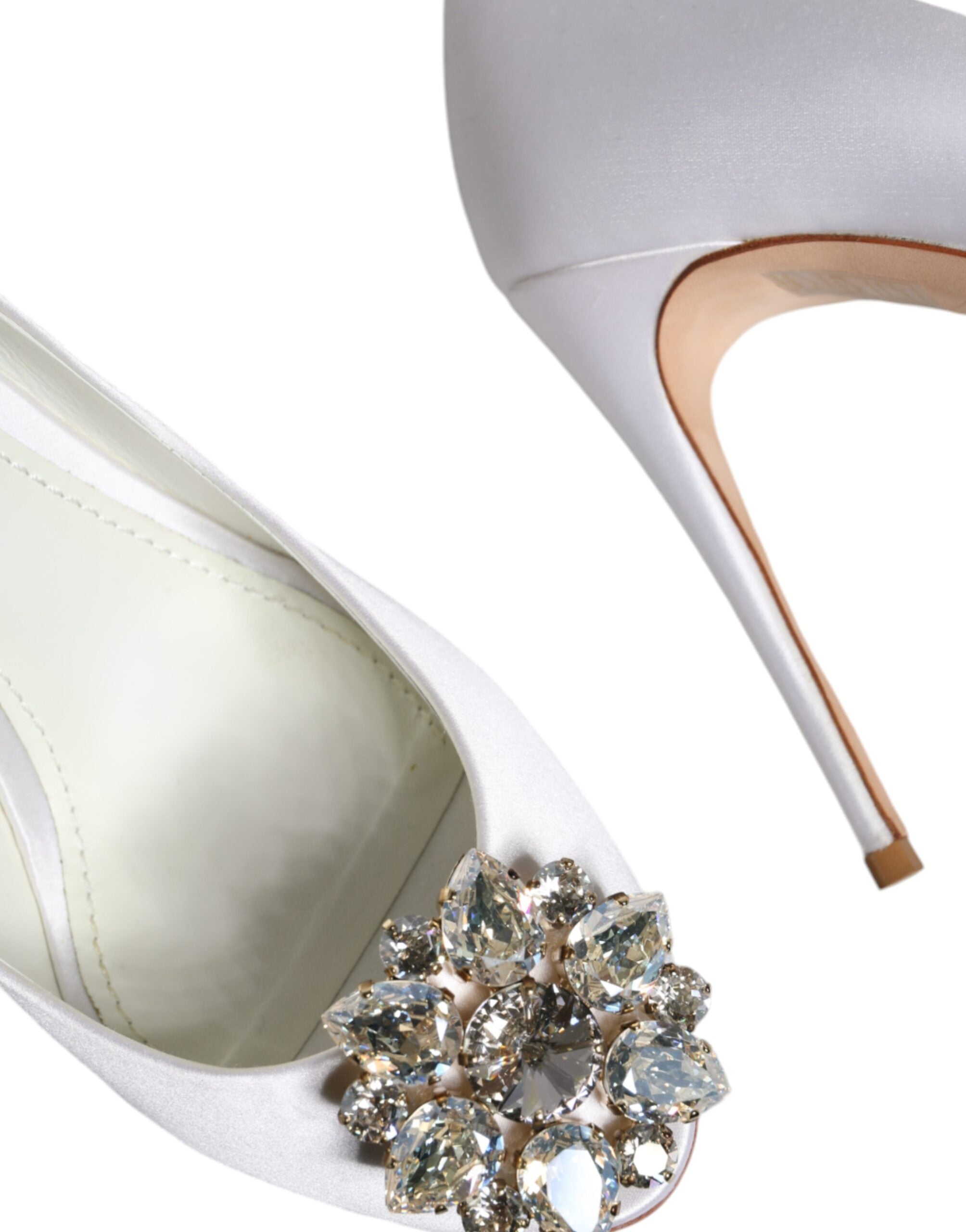 Hvite Krystaller Peep Toe Sateng Pumps Sko
