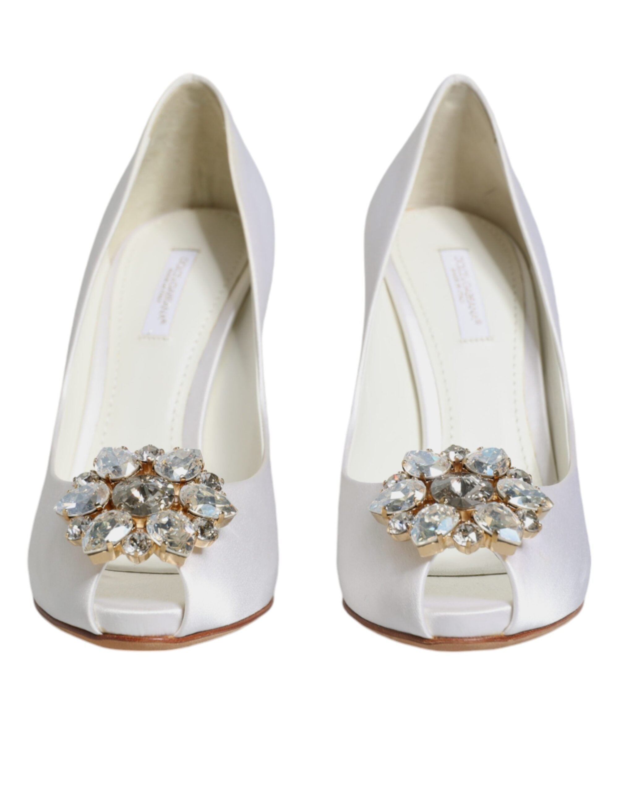 Hvite Krystaller Peep Toe Sateng Pumps Sko