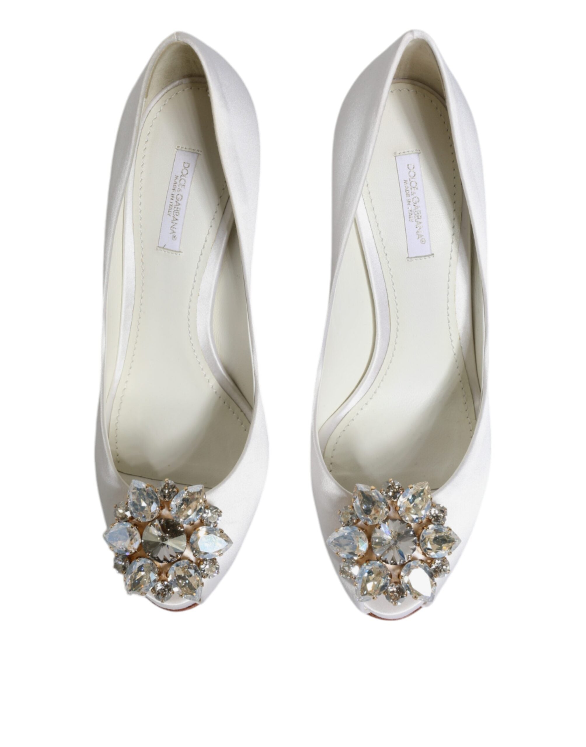 Hvite Krystaller Peep Toe Sateng Pumps Sko