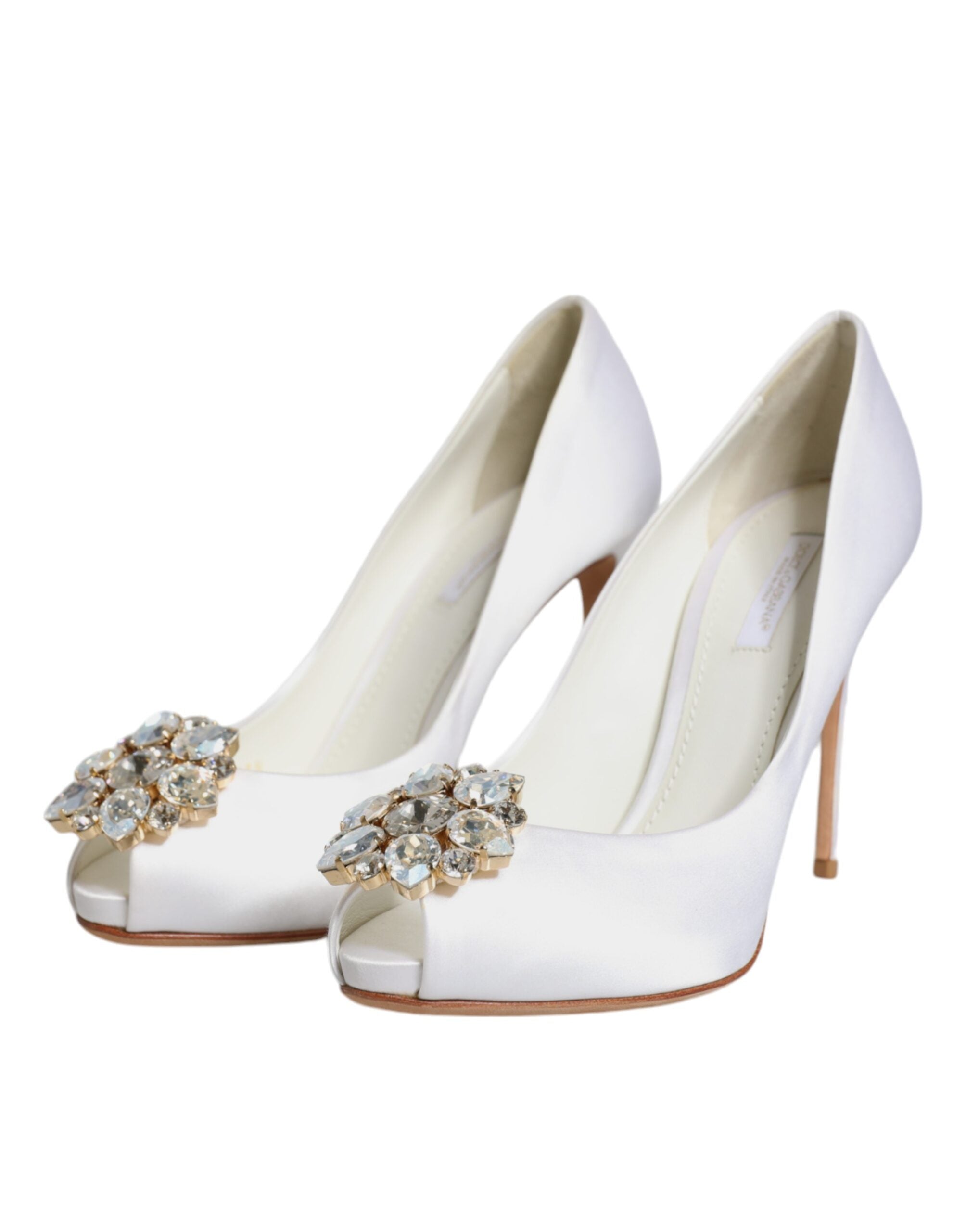 Hvite Krystaller Peep Toe Sateng Pumps Sko