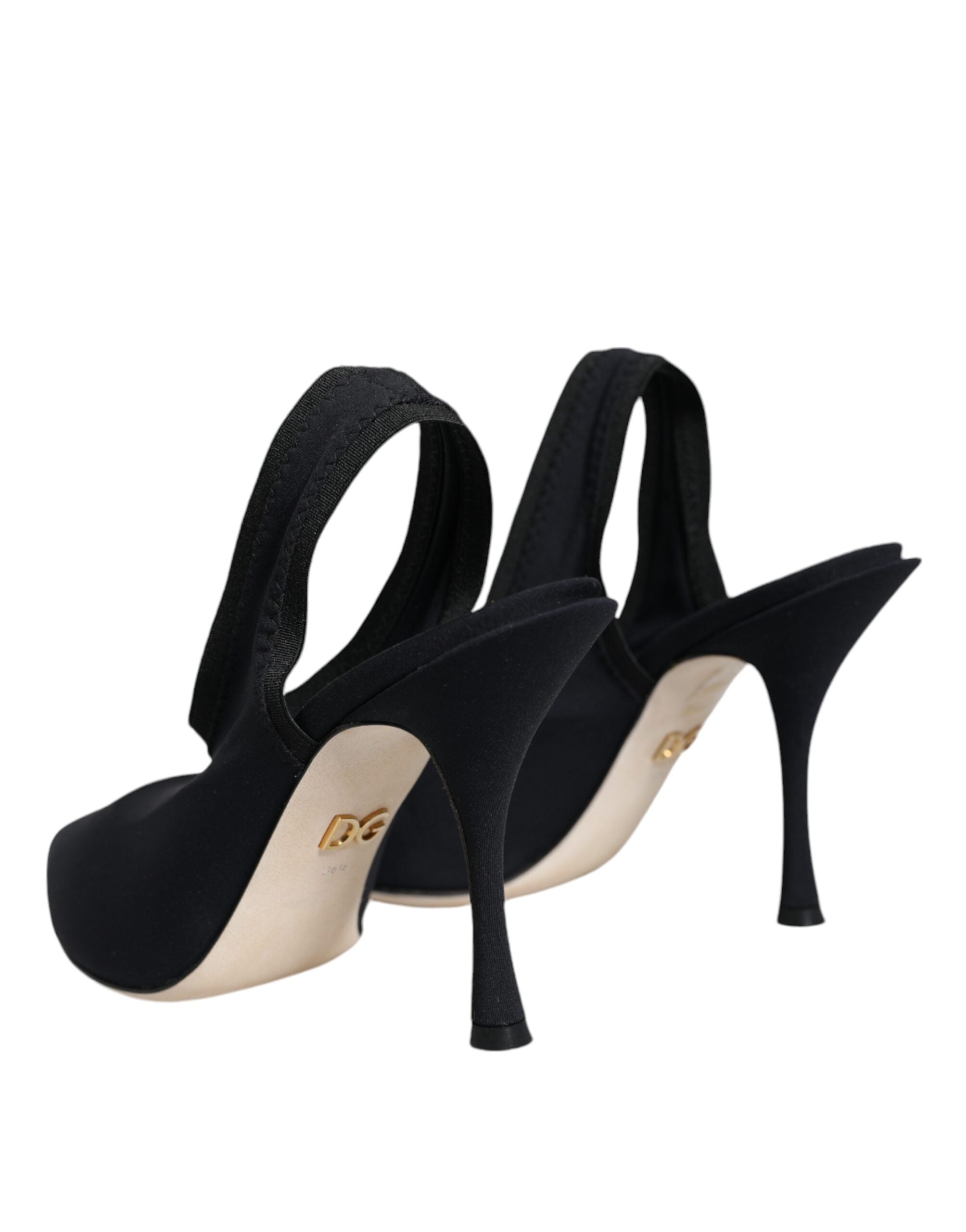 Svarte jersey stretchhæler slingback sko