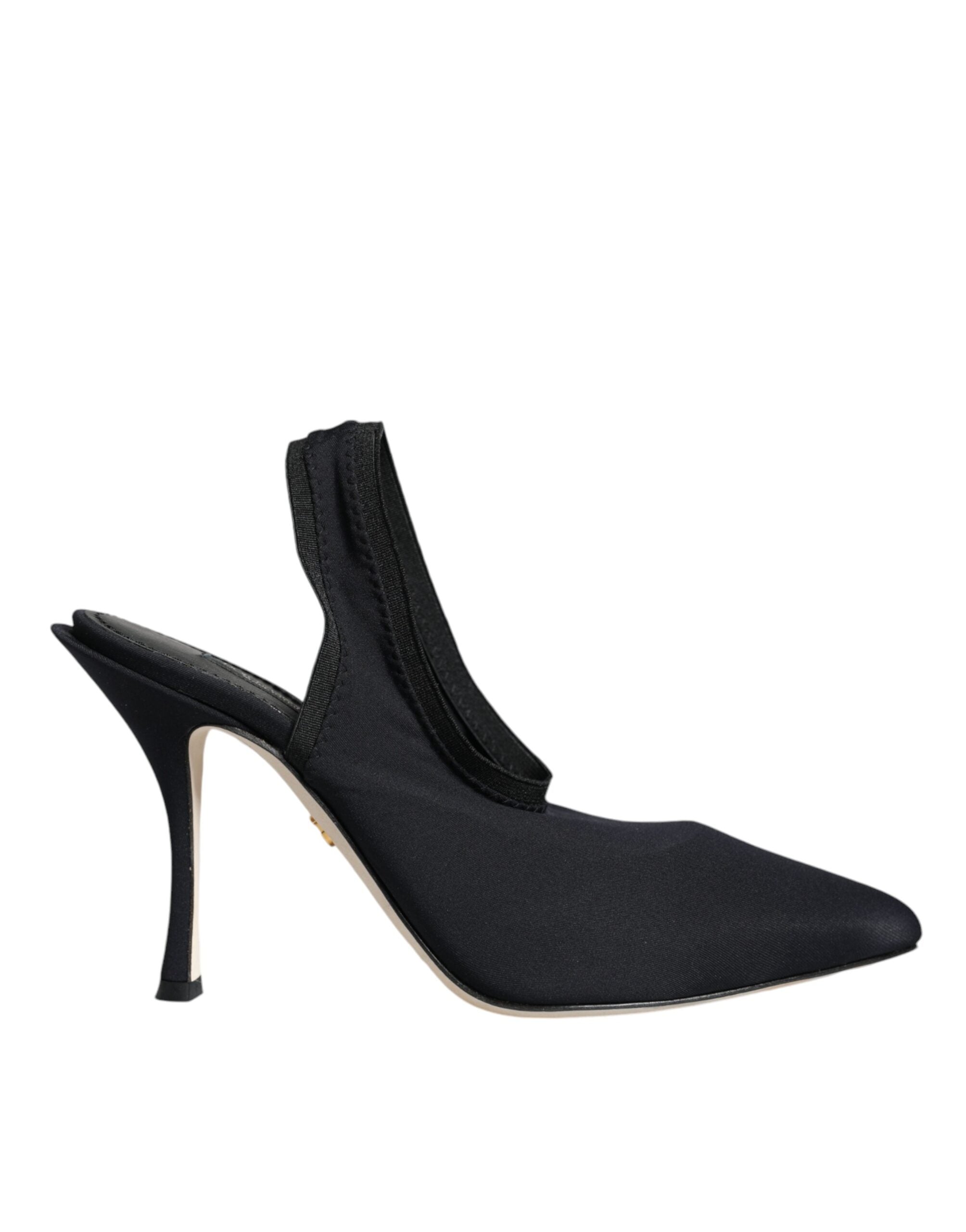 Svarte jersey stretchhæler slingback sko