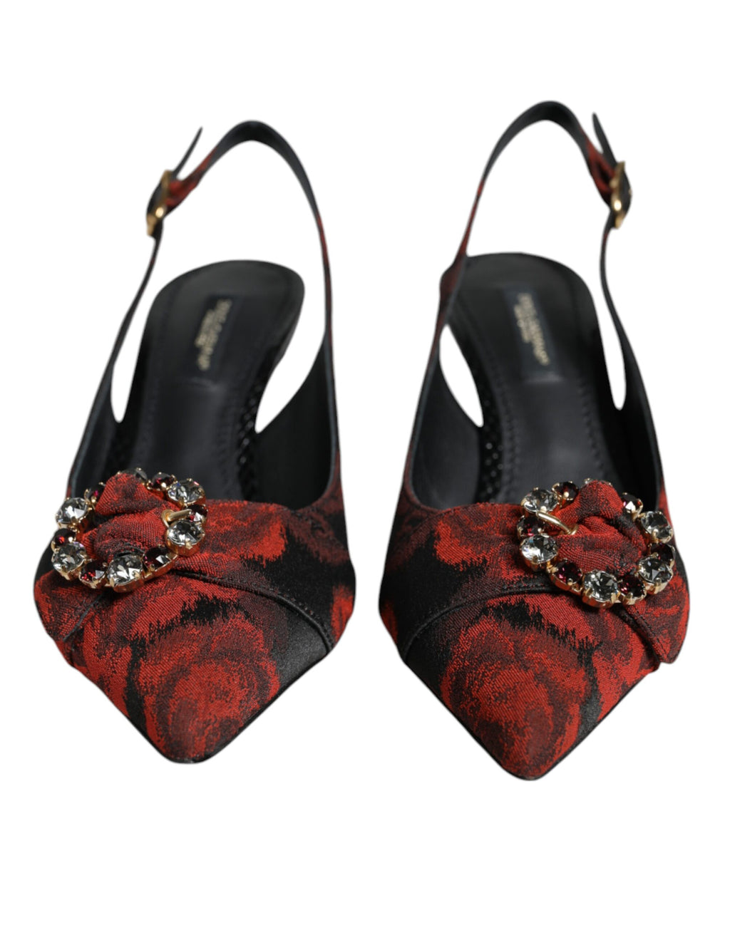 Svarte Røde Blomster Krystall Hæl Slingback Sko