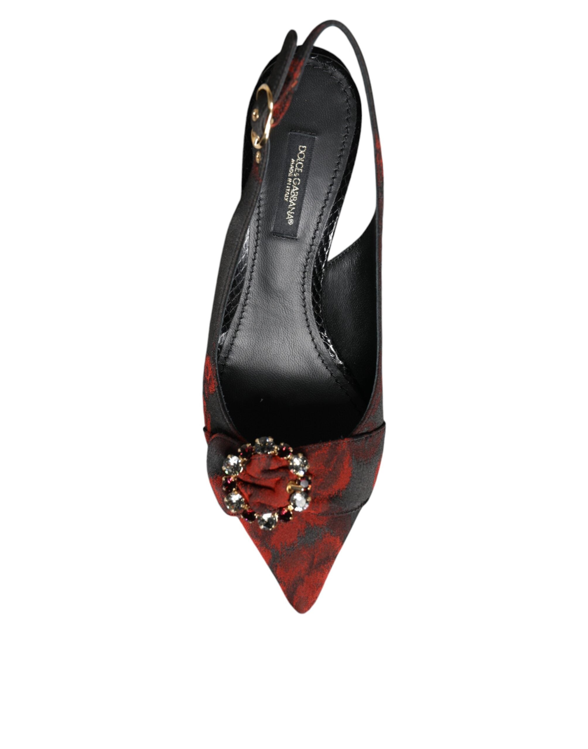 Svarte Røde Blomster Krystall Hæl Slingback Sko