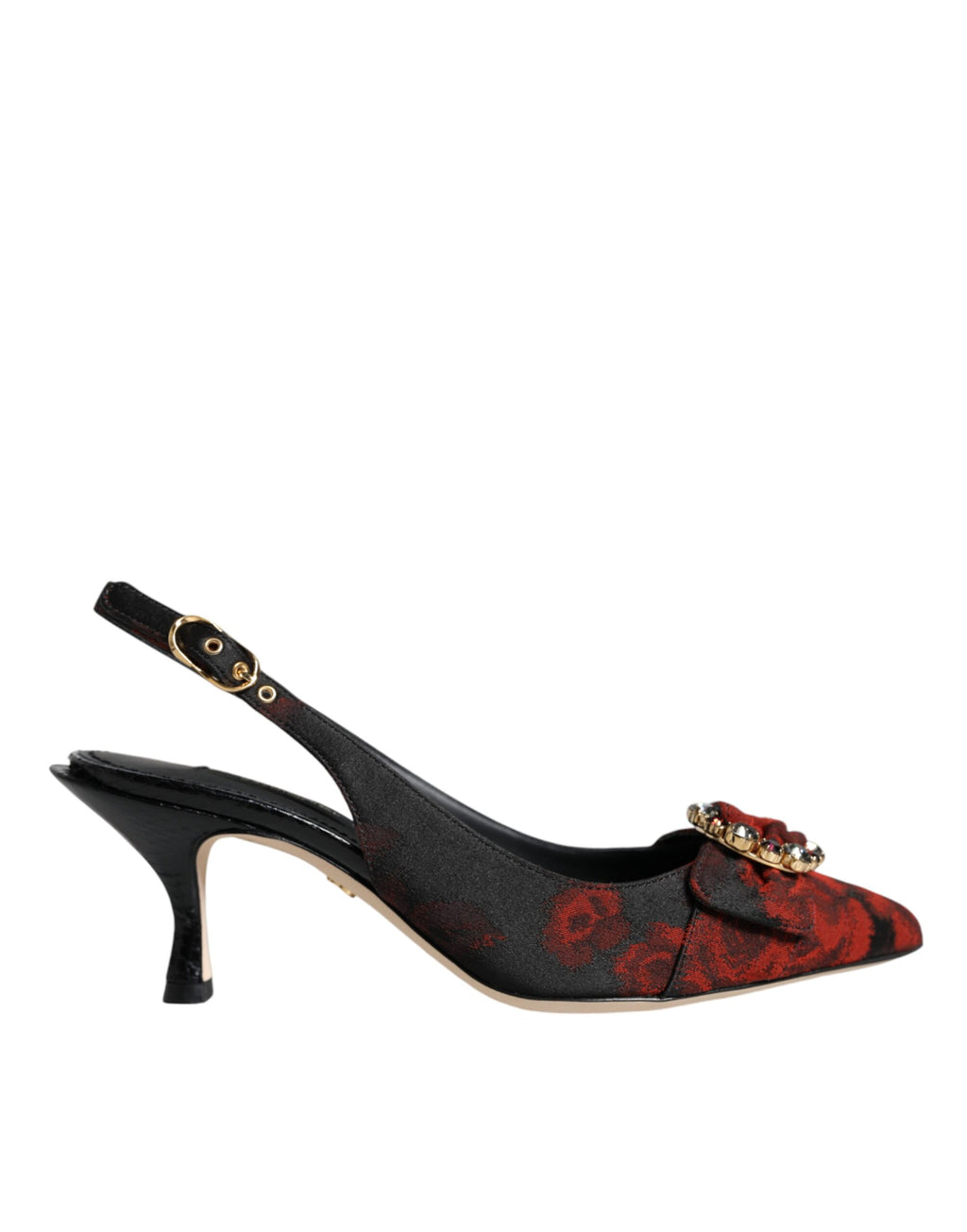 Svarte Røde Blomster Krystall Hæl Slingback Sko