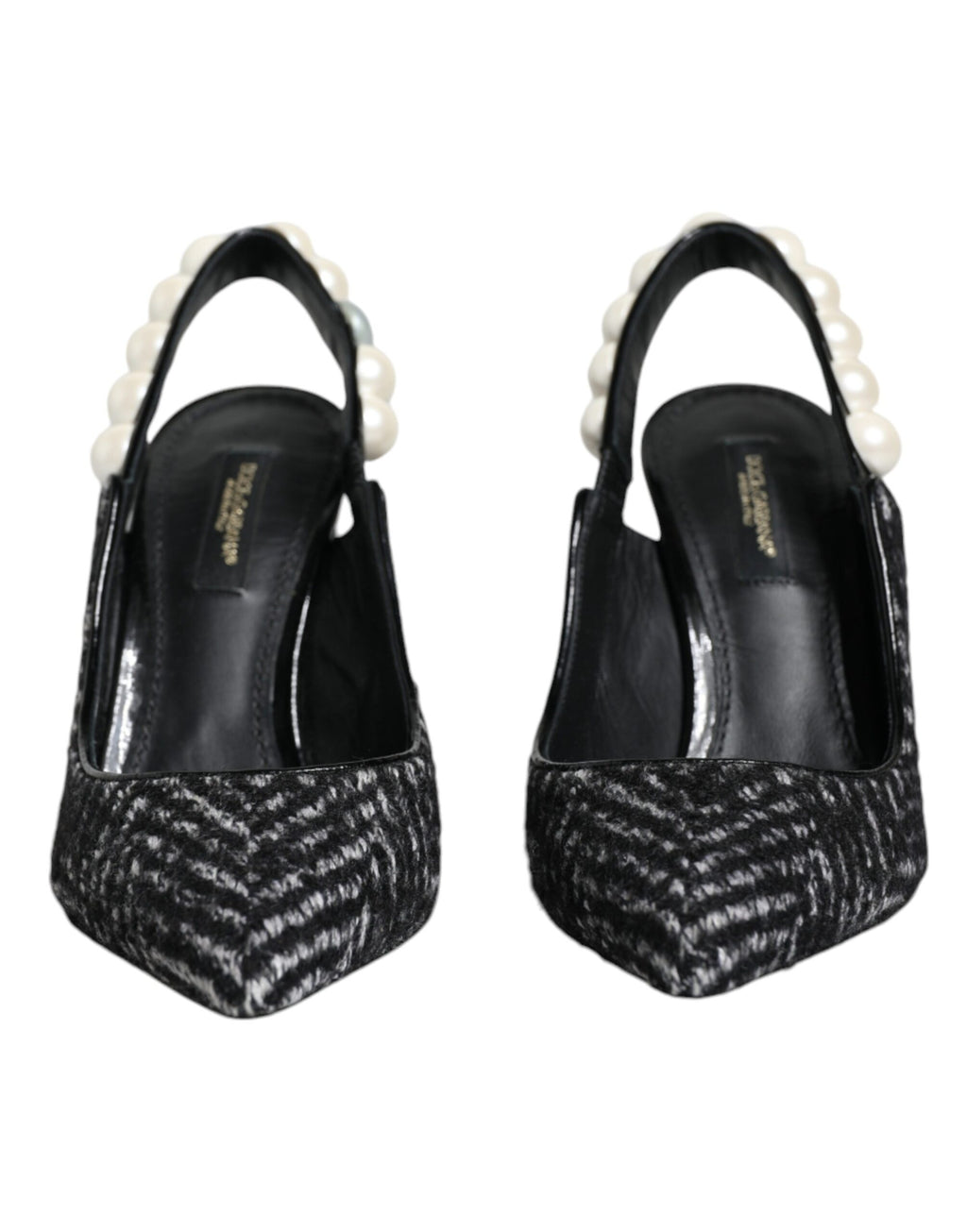 Hvite Svarte Chevron Imiterte Perle Slingback Sko