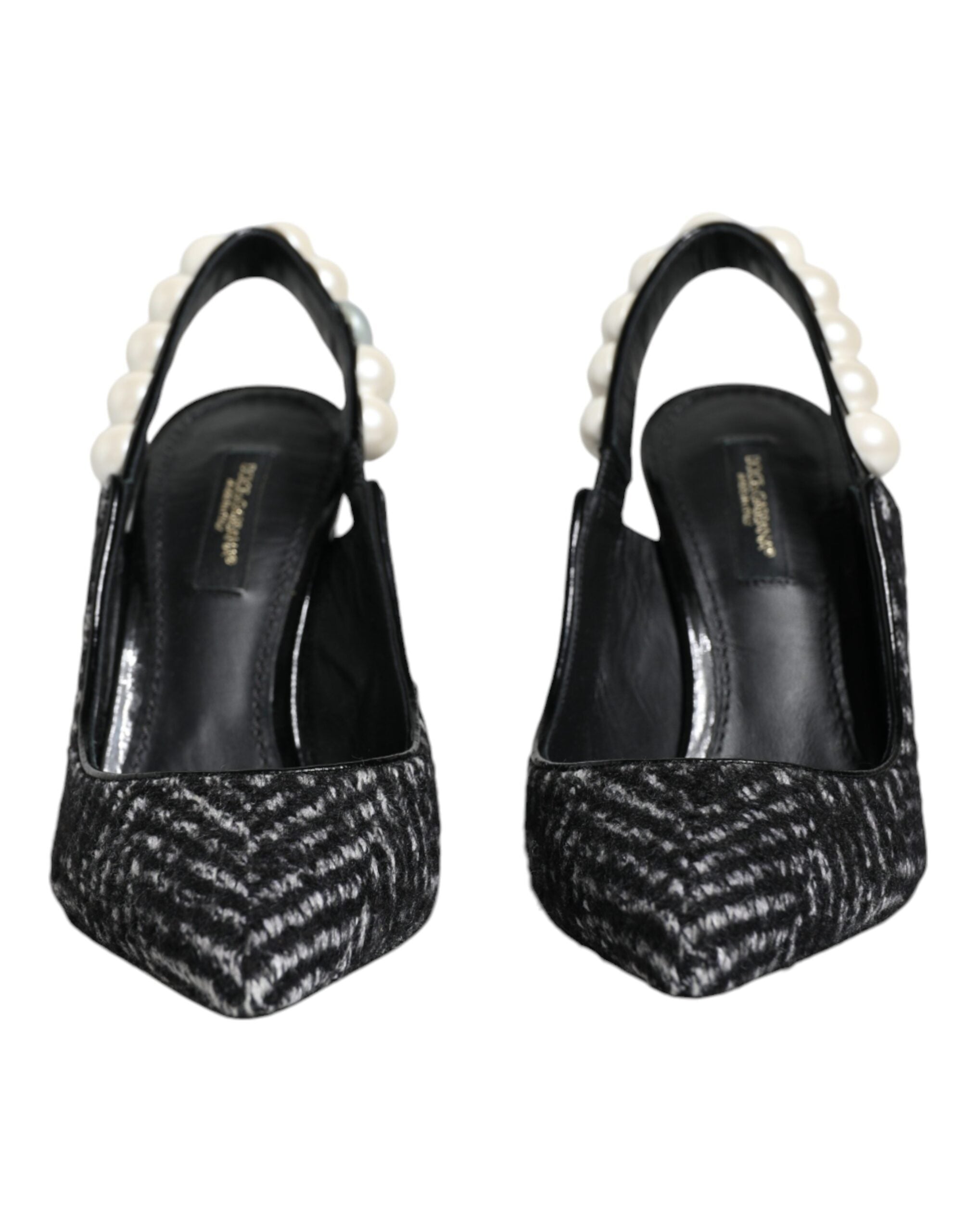 Hvite Svarte Chevron Imiterte Perle Slingback Sko