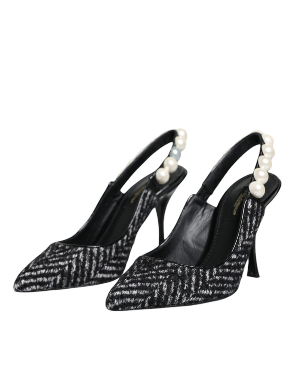 Hvite Svarte Chevron Imiterte Perle Slingback Sko