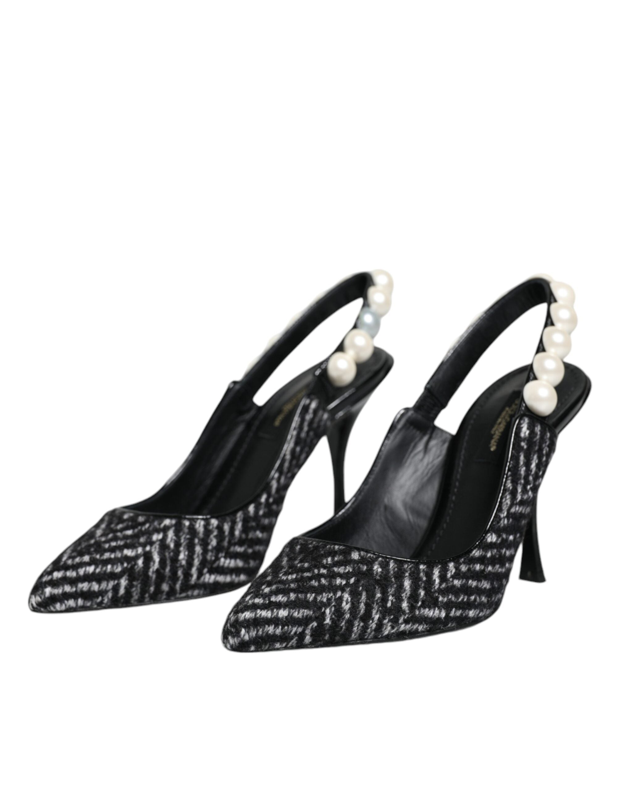 Hvite Svarte Chevron Imiterte Perle Slingback Sko