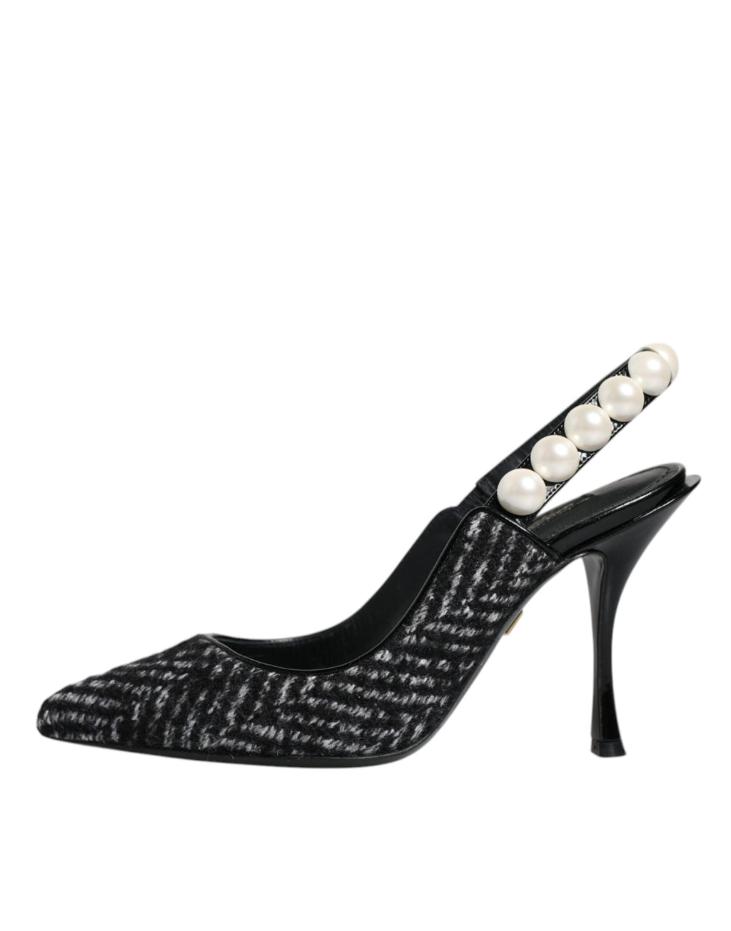 Hvite Svarte Chevron Imiterte Perle Slingback Sko