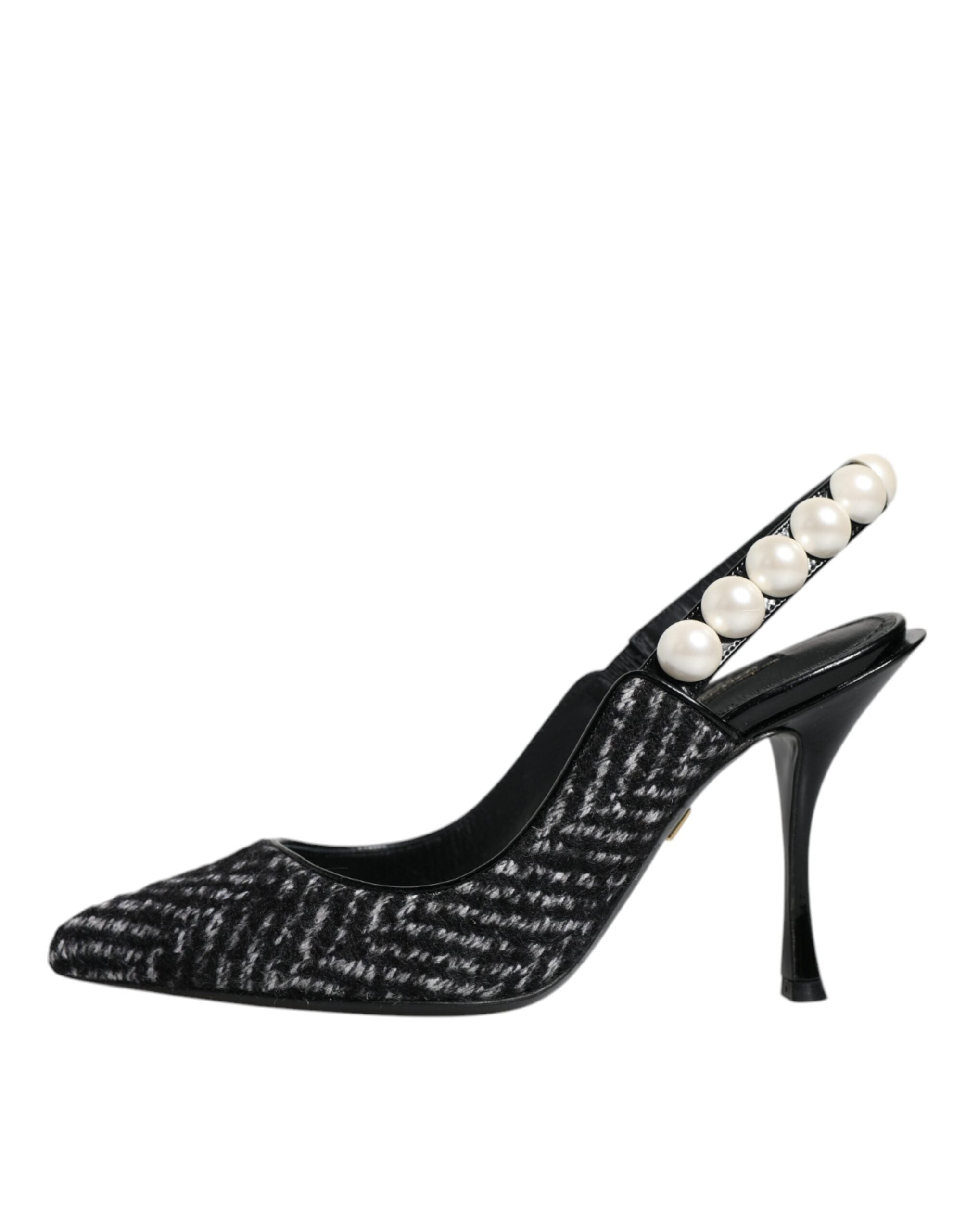 Hvite Svarte Chevron Imiterte Perle Slingback Sko