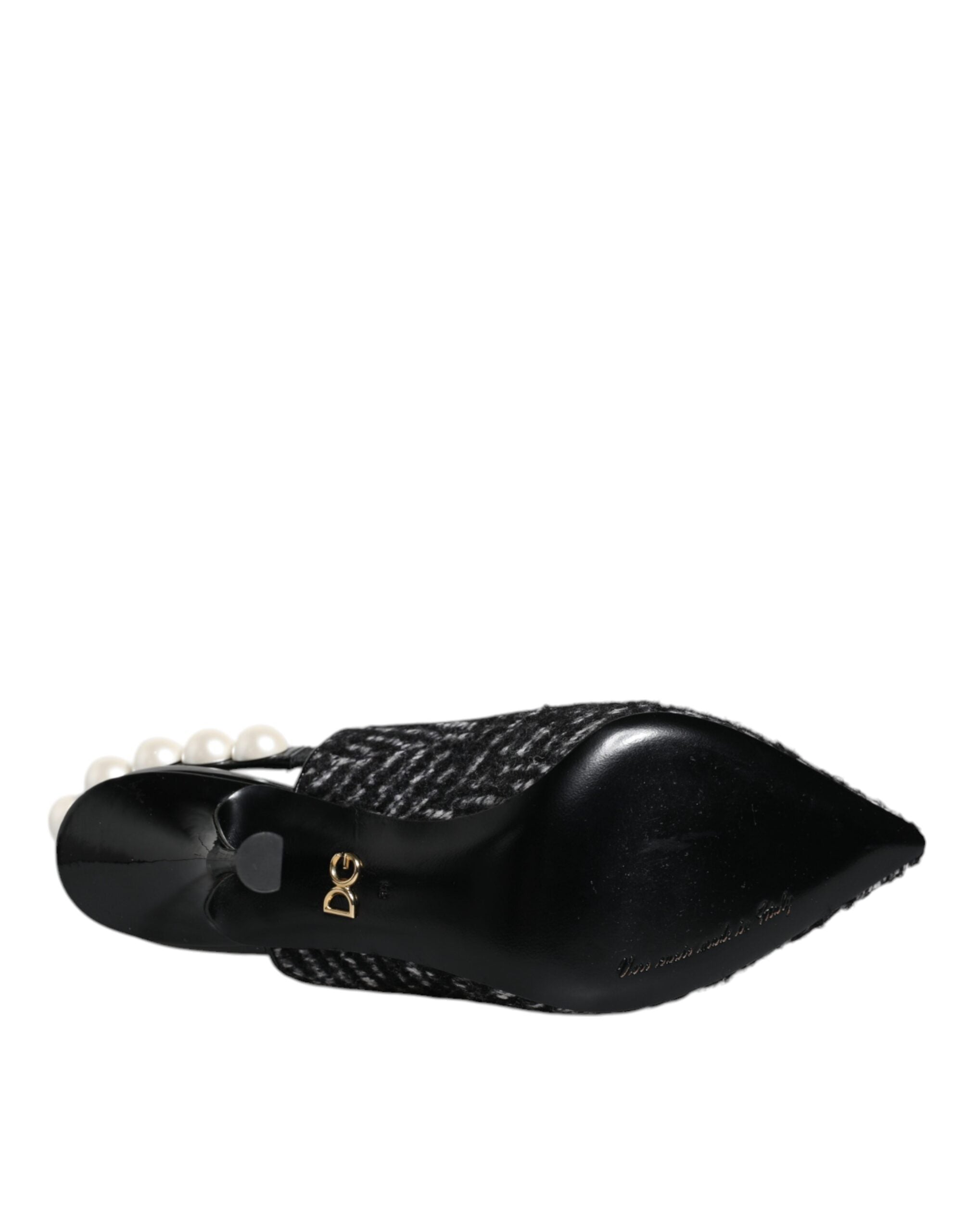 Hvite Svarte Chevron Imiterte Perle Slingback Sko