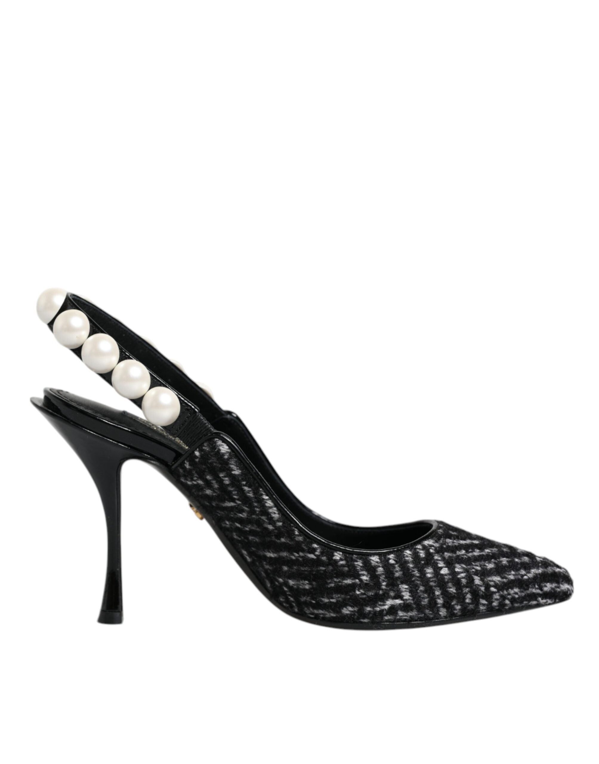 Hvite Svarte Chevron Imiterte Perle Slingback Sko