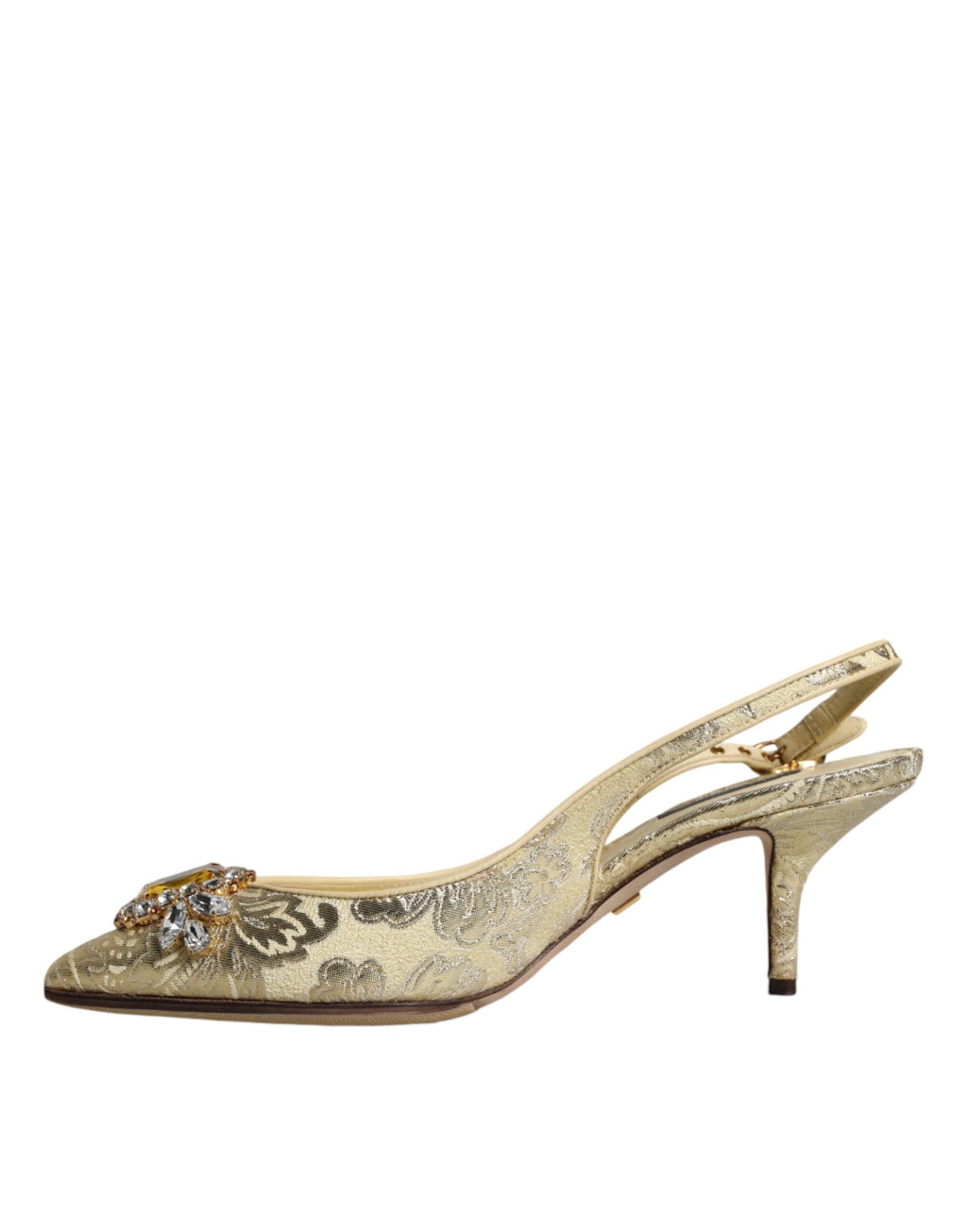 Guldfärgade kristallpumps med klackar och slingbacks