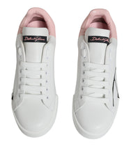 Dolce & Gabbana White Pink Portofino Low Top Sneakers Shoes