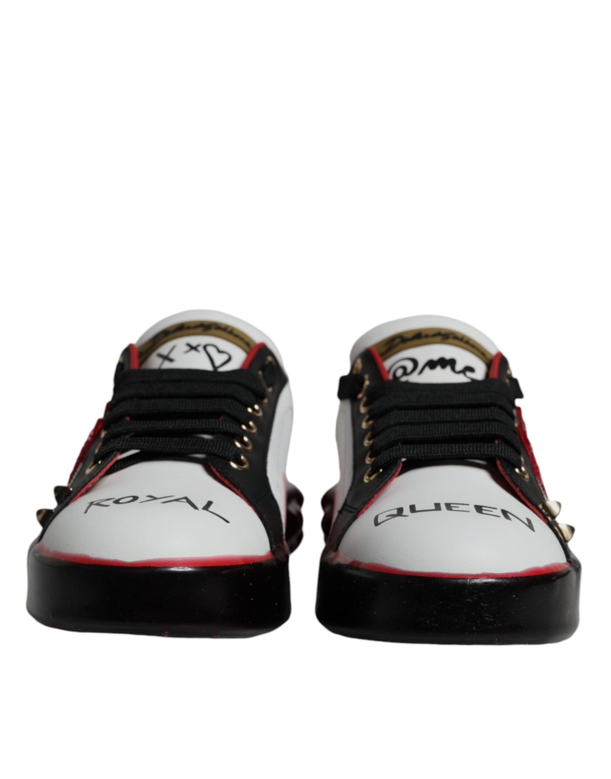 Hvite Røde Krystaller Skinn Portofino Sneakers Sko
