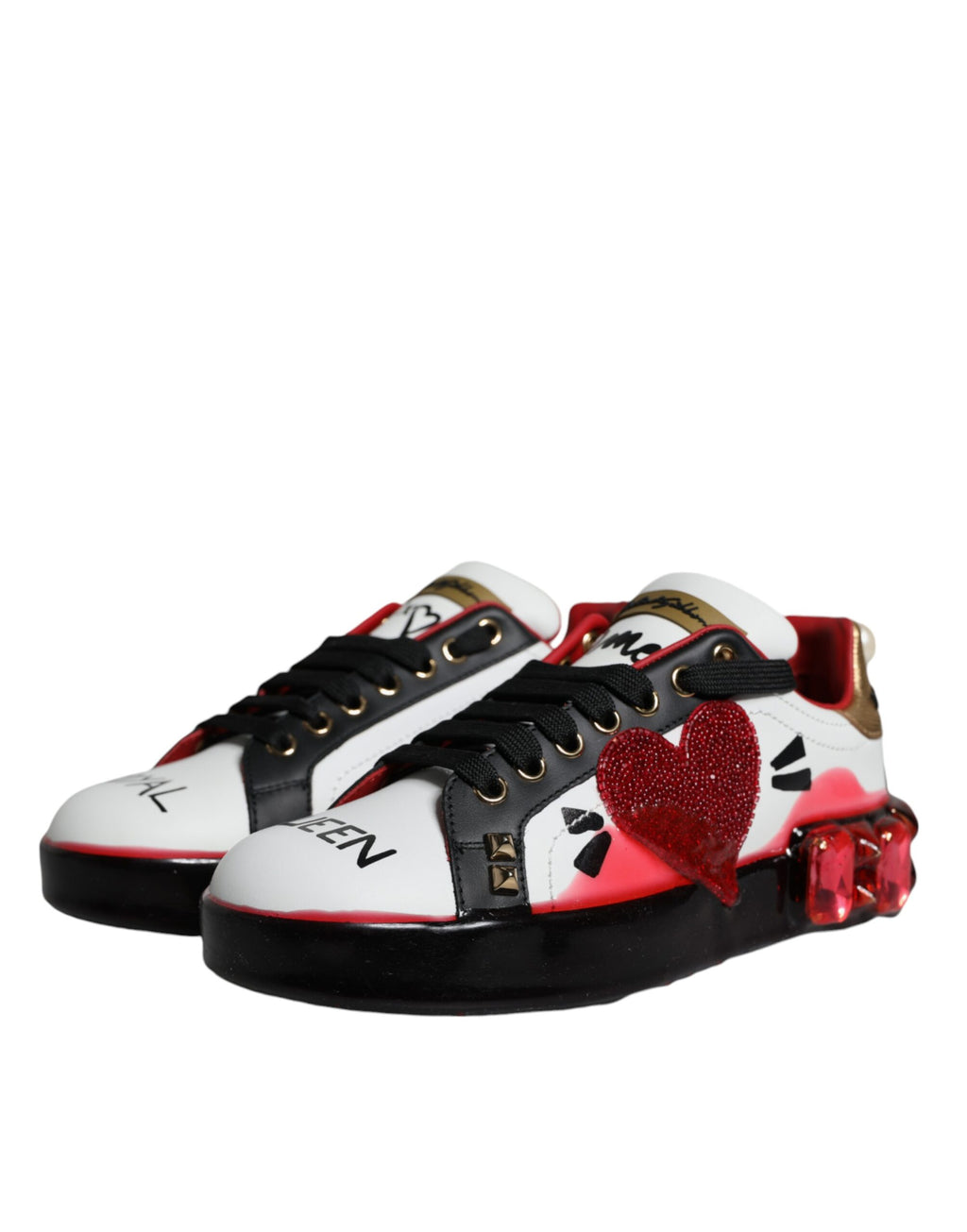 Vita Röda Kristaller Läder Portofino Sneakers Skor