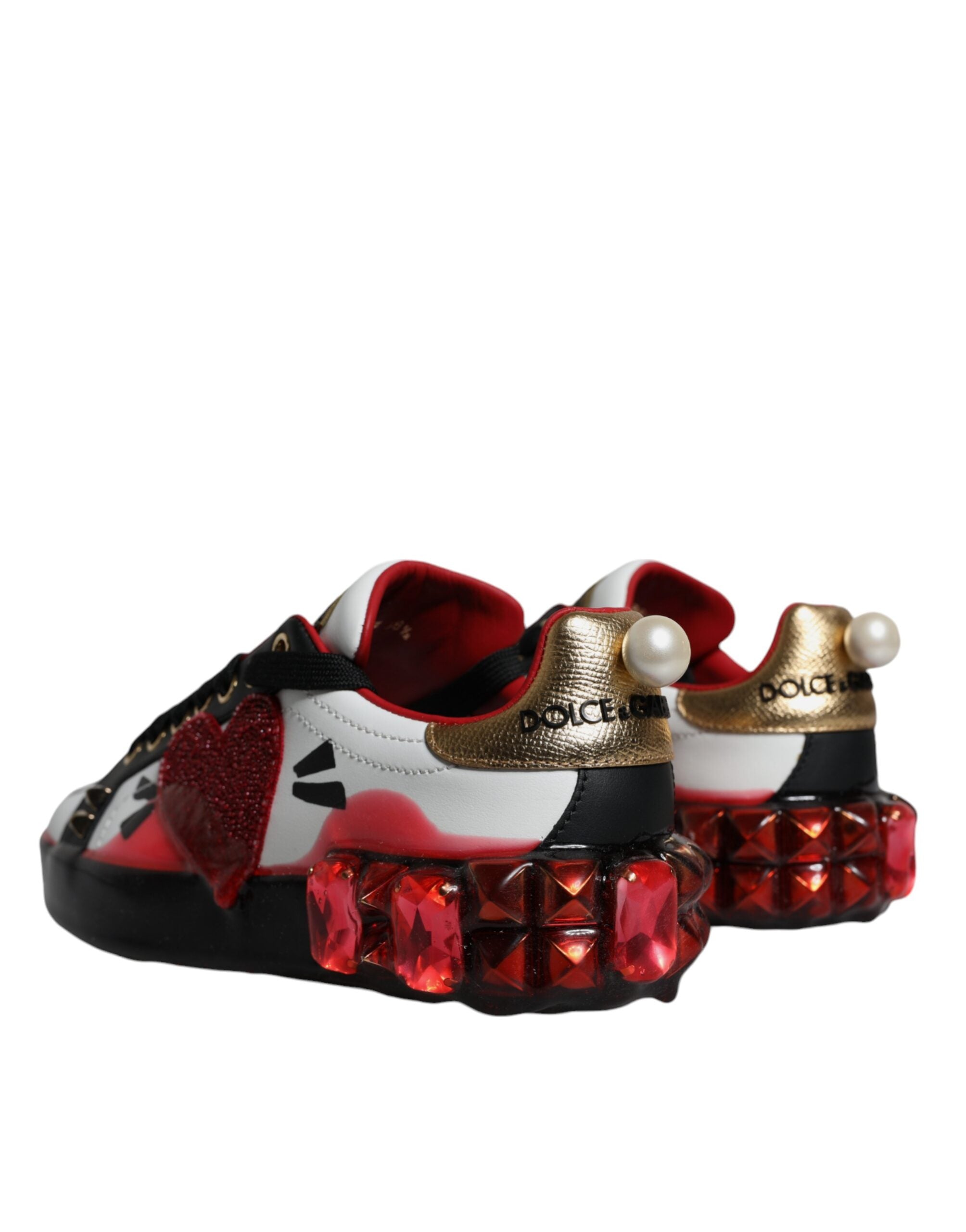 Hvite Røde Krystaller Skinn Portofino Sneakers Sko